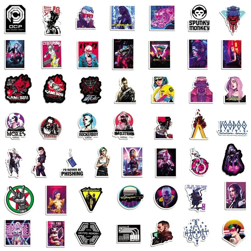 Cyberpunk Stickers - Waterproof Sci-Fi Techno Sticker Set | Durable Gamer Accessories