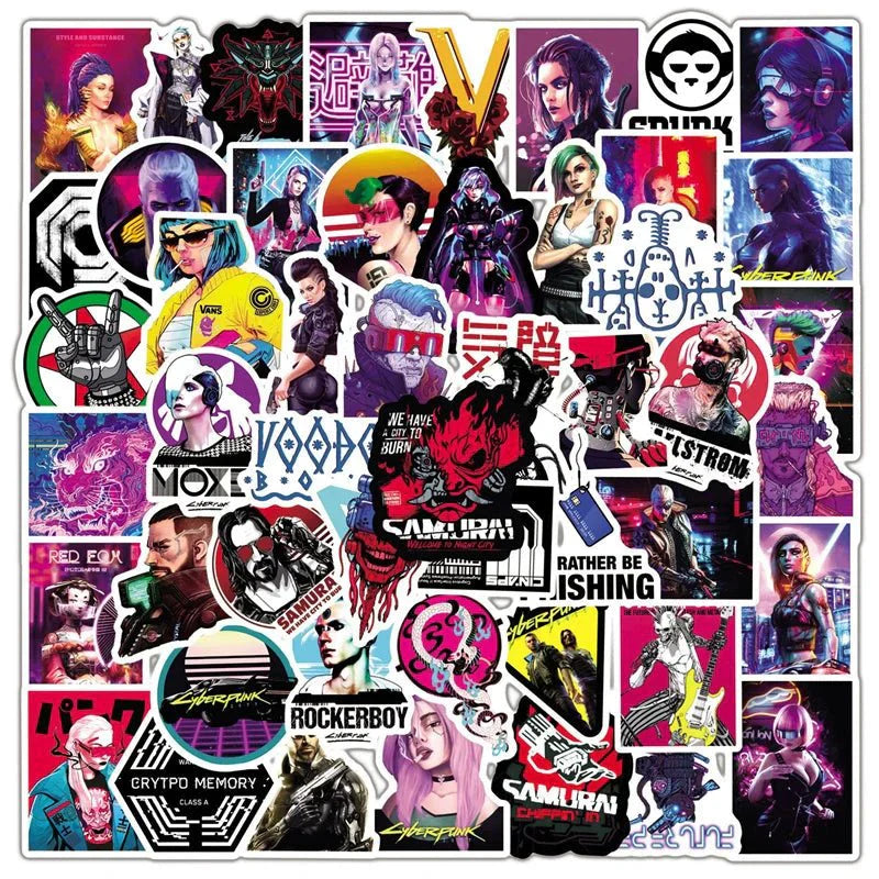 Cyberpunk Stickers - Waterproof Sci-Fi Techno Sticker Set | Durable Gamer Accessories