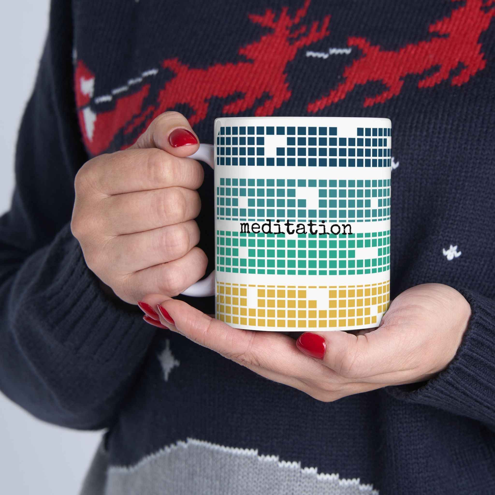 Meditation Mug - Tetris Inspired 11oz Ceramic Coffee Cup | Mindfulness Gift