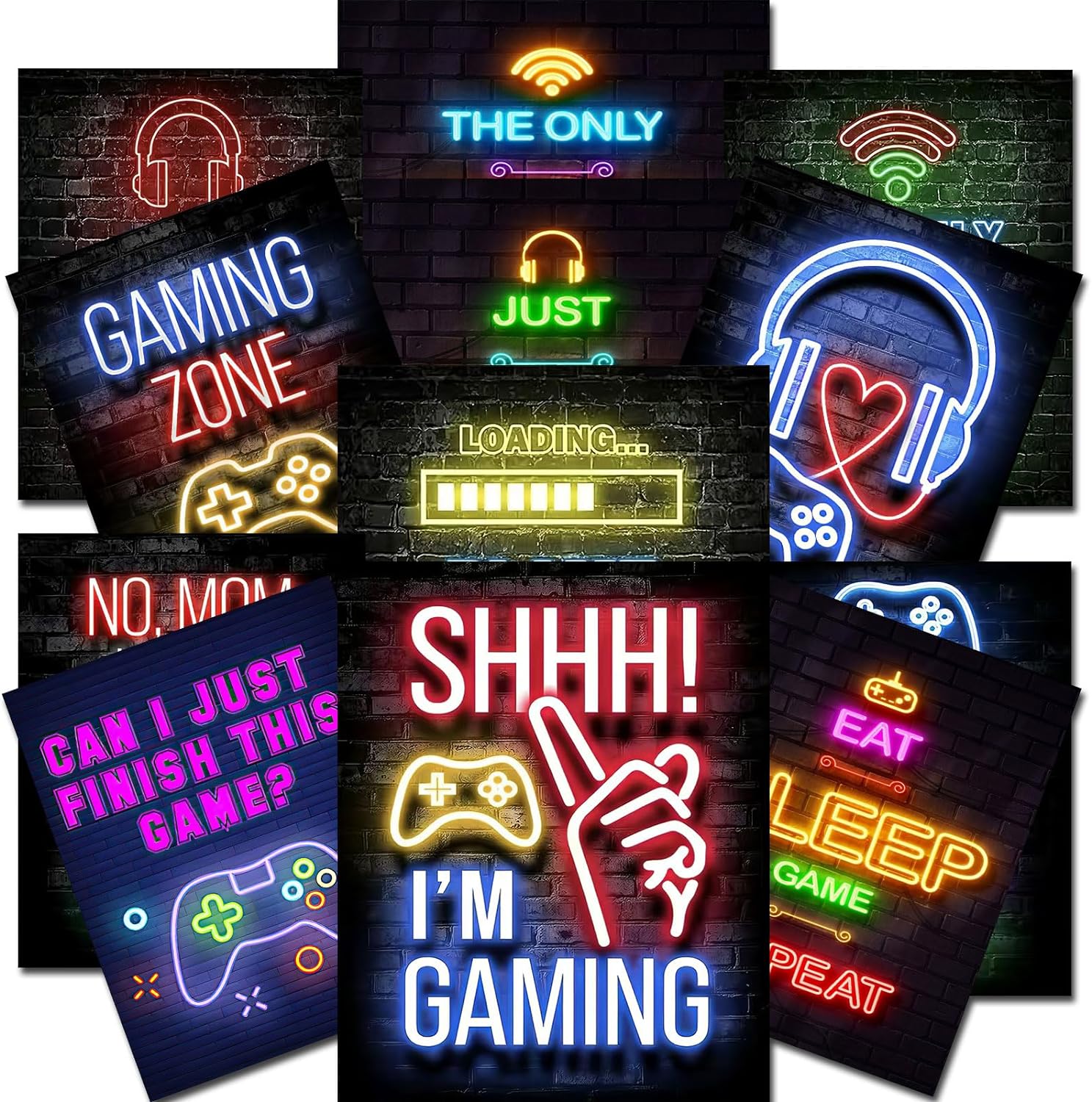 Vibrant 12PCS Neon Gaming Posters for Ultimate Gaming Room Decor