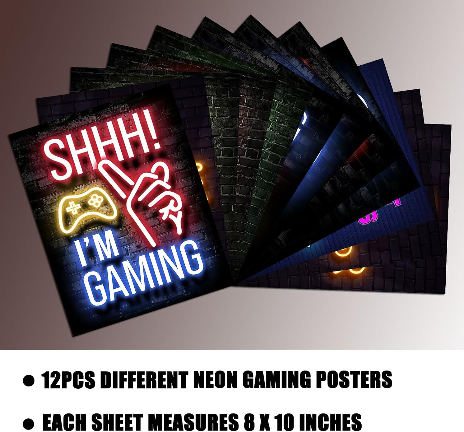 Vibrant 12PCS Neon Gaming Posters for Ultimate Gaming Room Decor