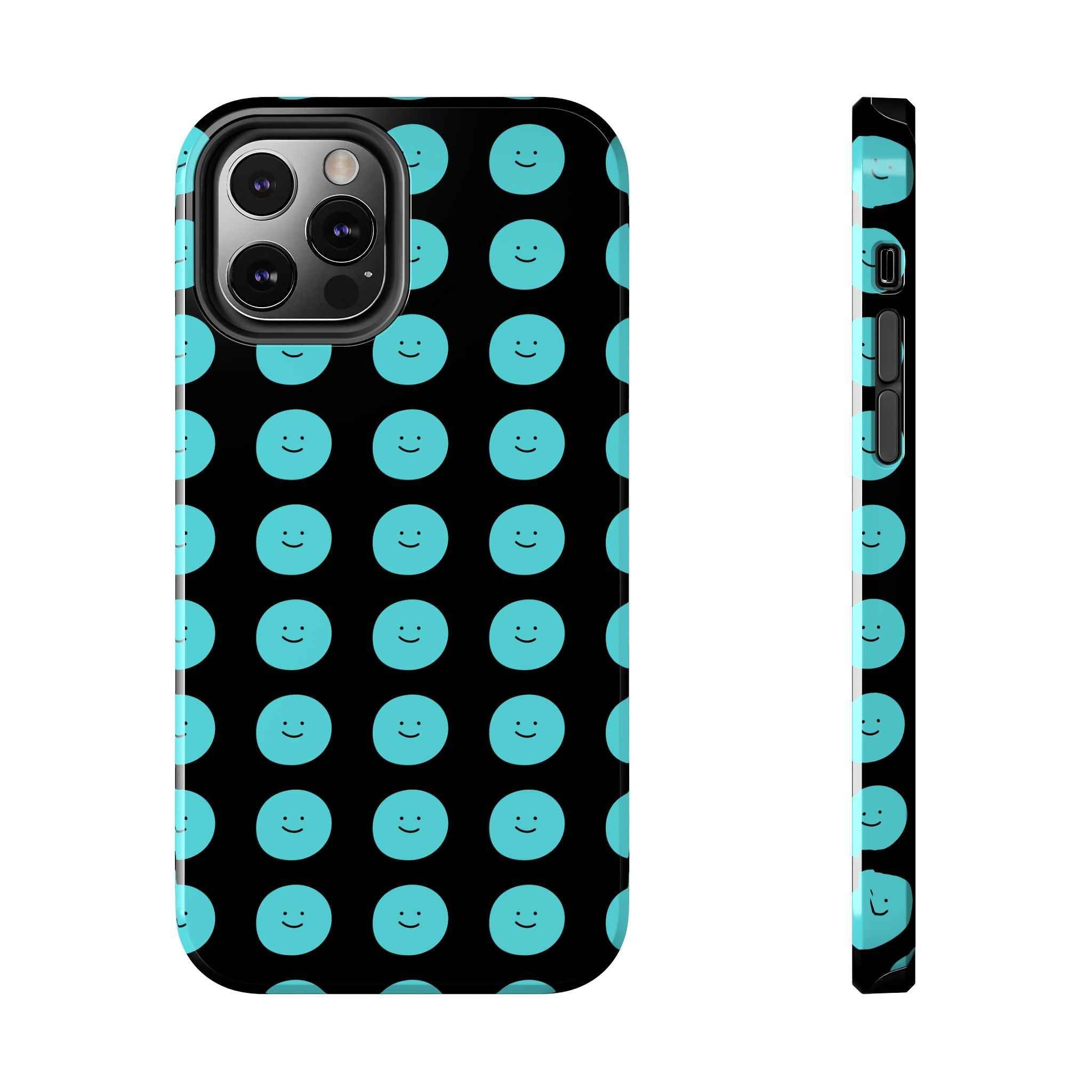 Blue Smiley Face Phone Case - Durable Tough Protective Cover, Strong Impact-Resistant Emoji Design
