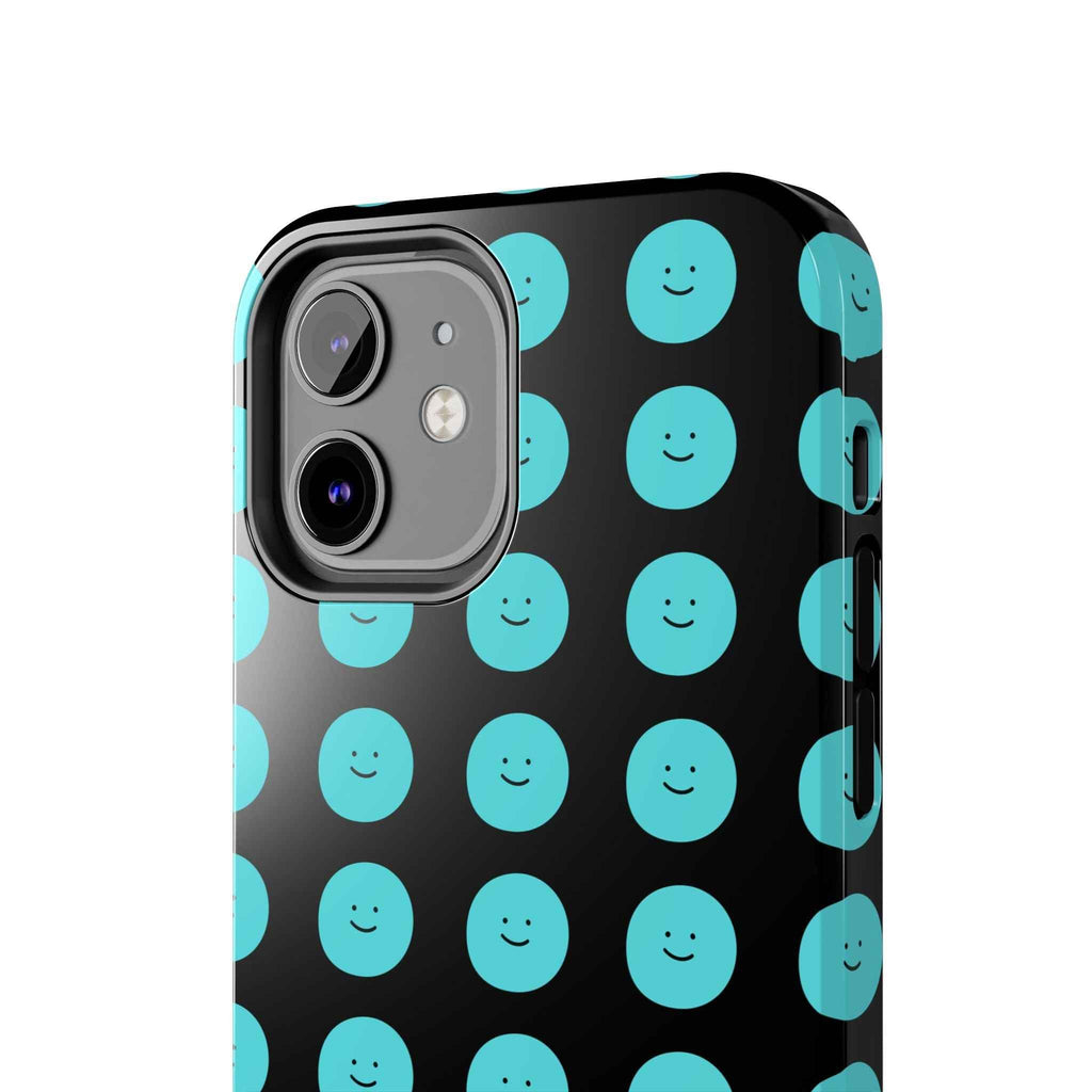 Blue Smiley Face Phone Case - Durable Tough Protective Cover, Strong Impact-Resistant Emoji Design