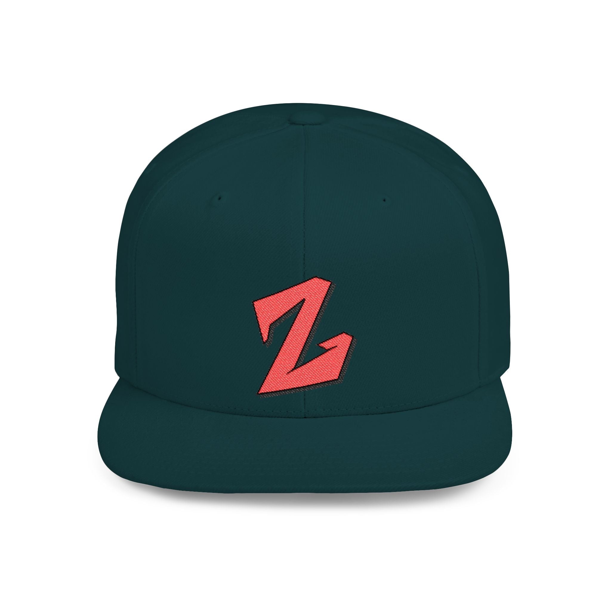 Embroidered Snapback Hat - Flat Bill Snapback With Green Undervisor | Trendy Streetwear