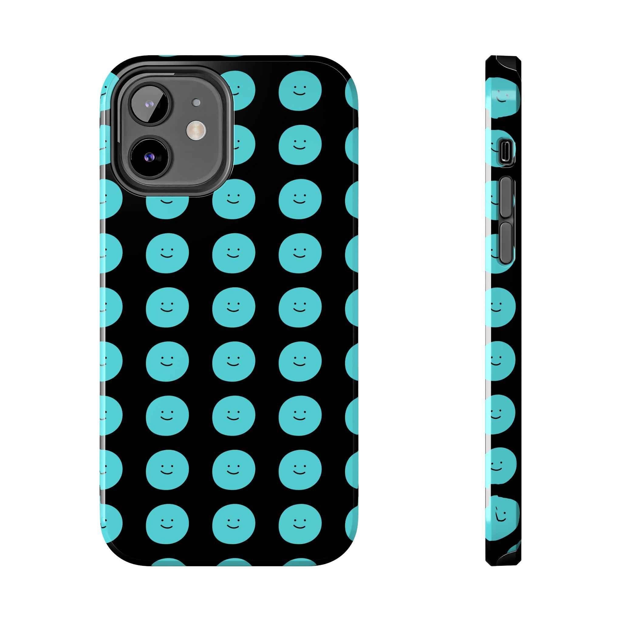Blue Smiley Face Phone Case - Durable Tough Protective Cover, Strong Impact-Resistant Emoji Design
