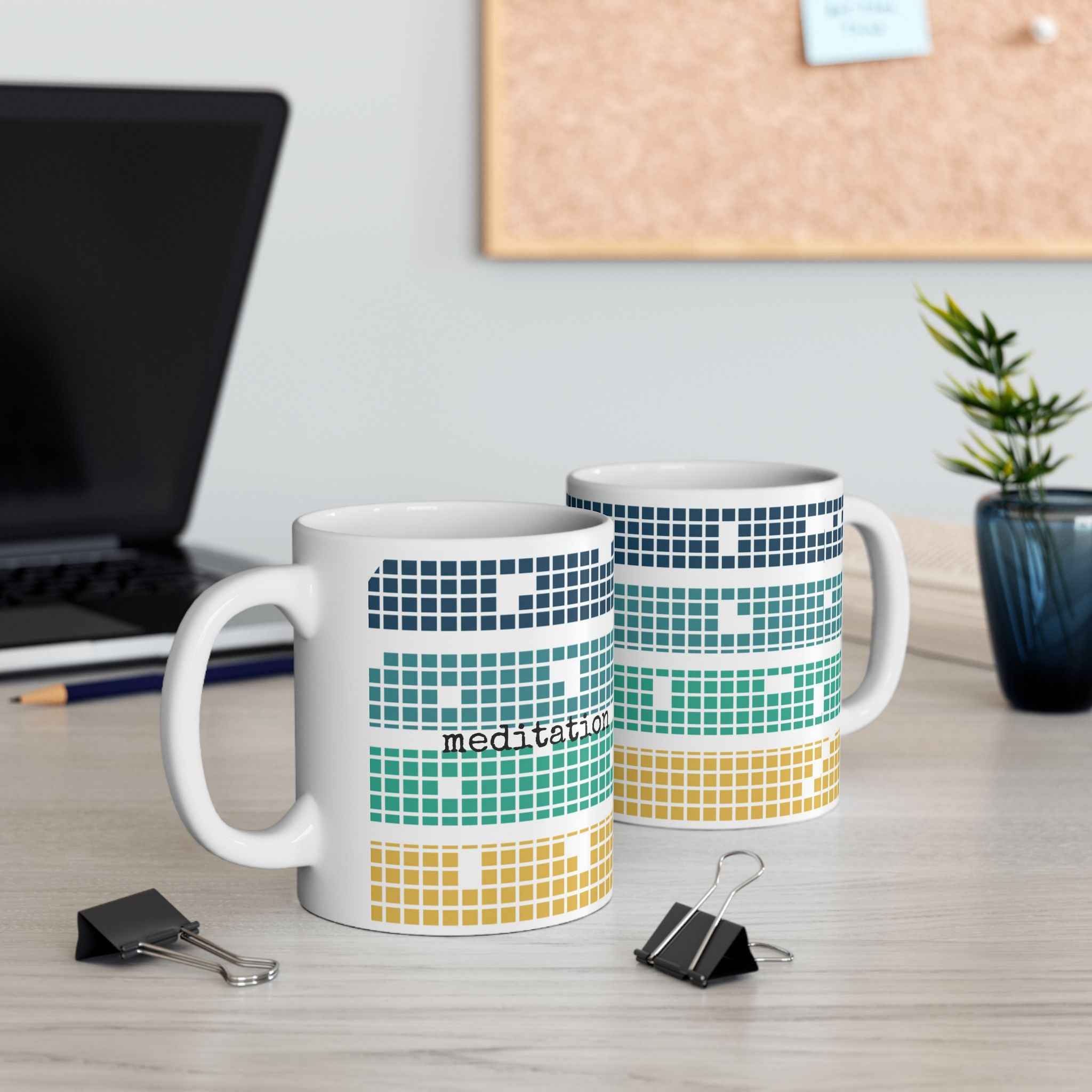 Meditation Mug - Tetris Inspired 11oz Ceramic Coffee Cup | Mindfulness Gift