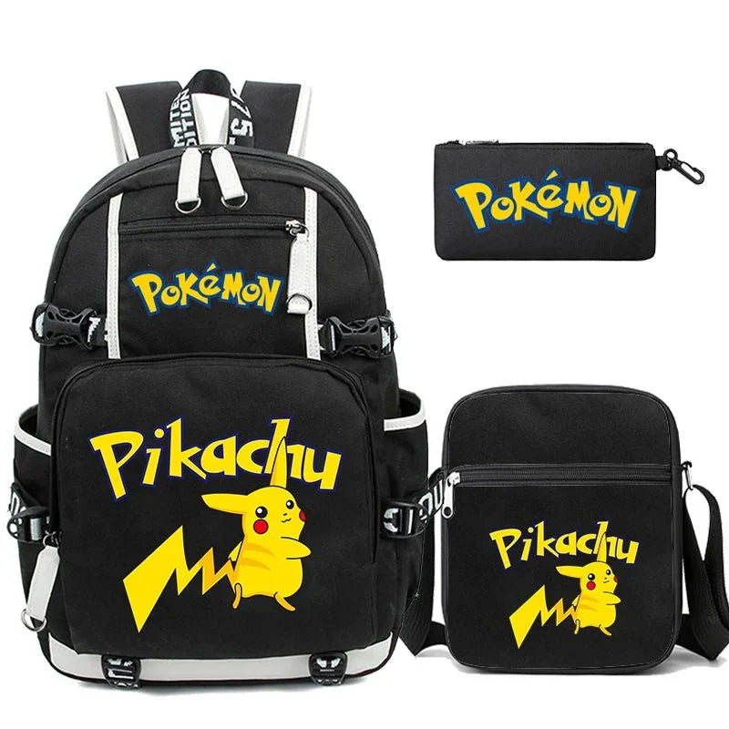 Anime Backpack Set – Durable 3-Piece Pokémon Pikachu & Uzumaki Combo Bag