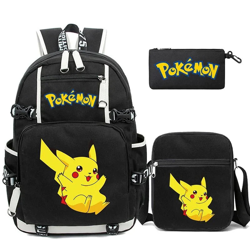 Anime Backpack Set – Durable 3-Piece Pokémon Pikachu & Uzumaki Combo Bag