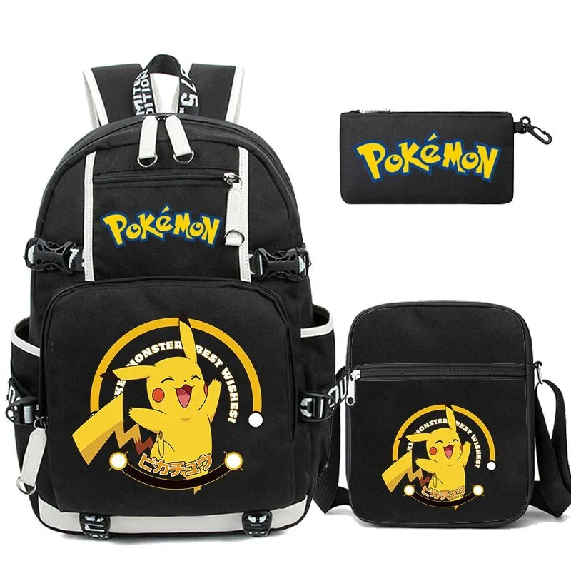 Anime Backpack Set – Durable 3-Piece Pokémon Pikachu & Uzumaki Combo Bag