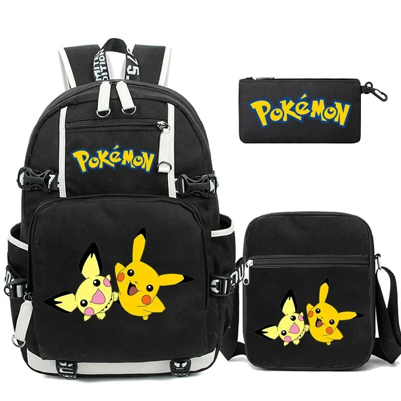 Anime Backpack Set – Durable 3-Piece Pokémon Pikachu & Uzumaki Combo Bag