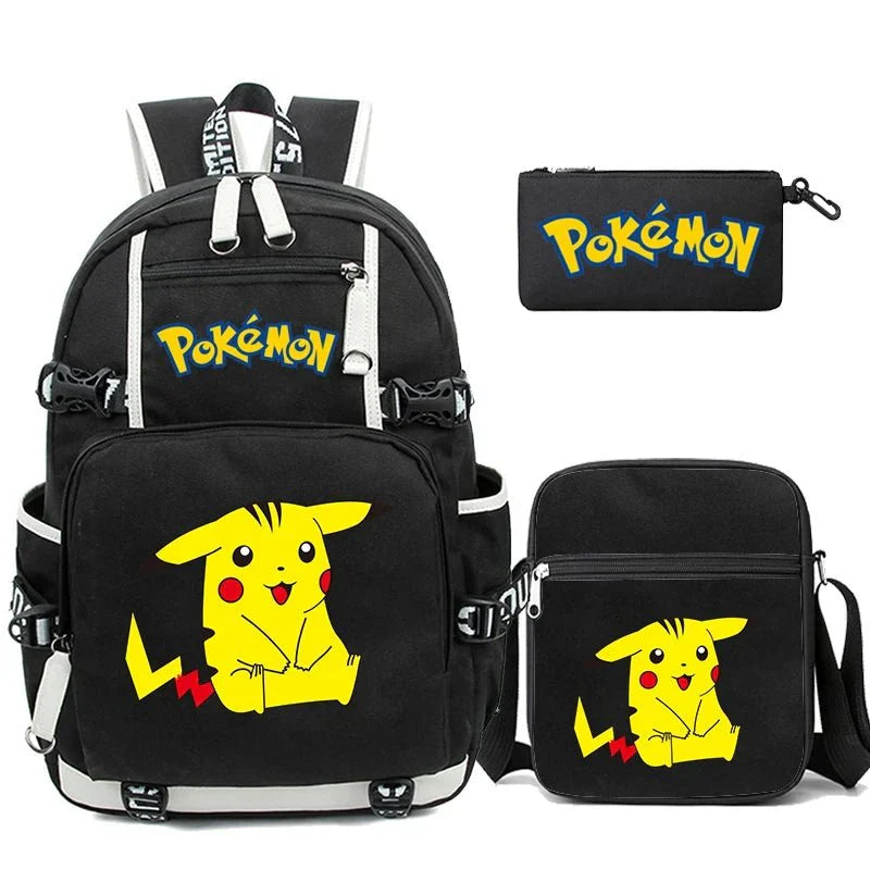 Anime Backpack Set – Durable 3-Piece Pokémon Pikachu & Uzumaki Combo Bag