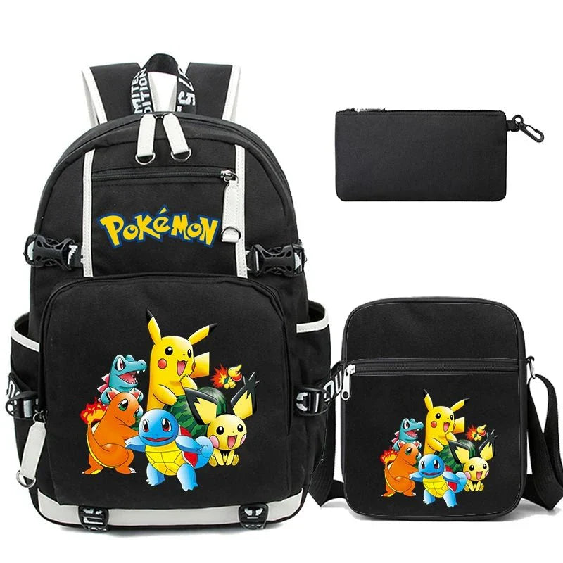 Anime Backpack Set – Durable 3-Piece Pokémon Pikachu & Uzumaki Combo Bag