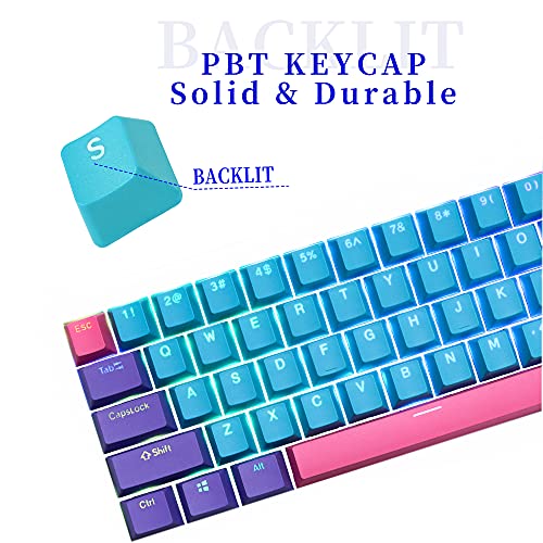 60 Percent Keycaps - RGB PBT Double Shot Keycaps for Mechanical Keyboard | Blue OEM Profile