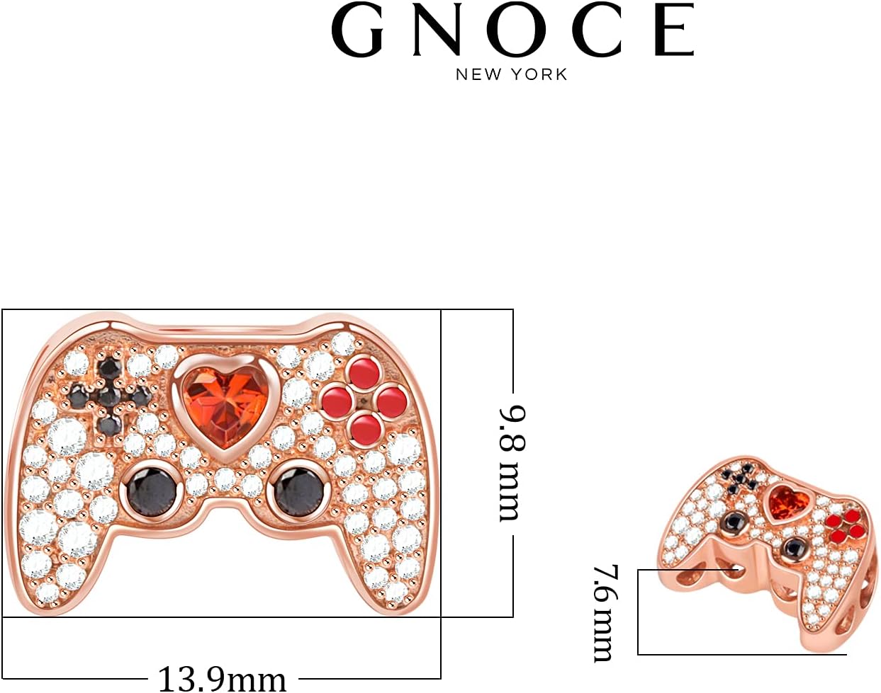 Gamepad Charm Bead - Sterling Silver Rose Gold Charm with CZ for Gamer Jewelry Gift