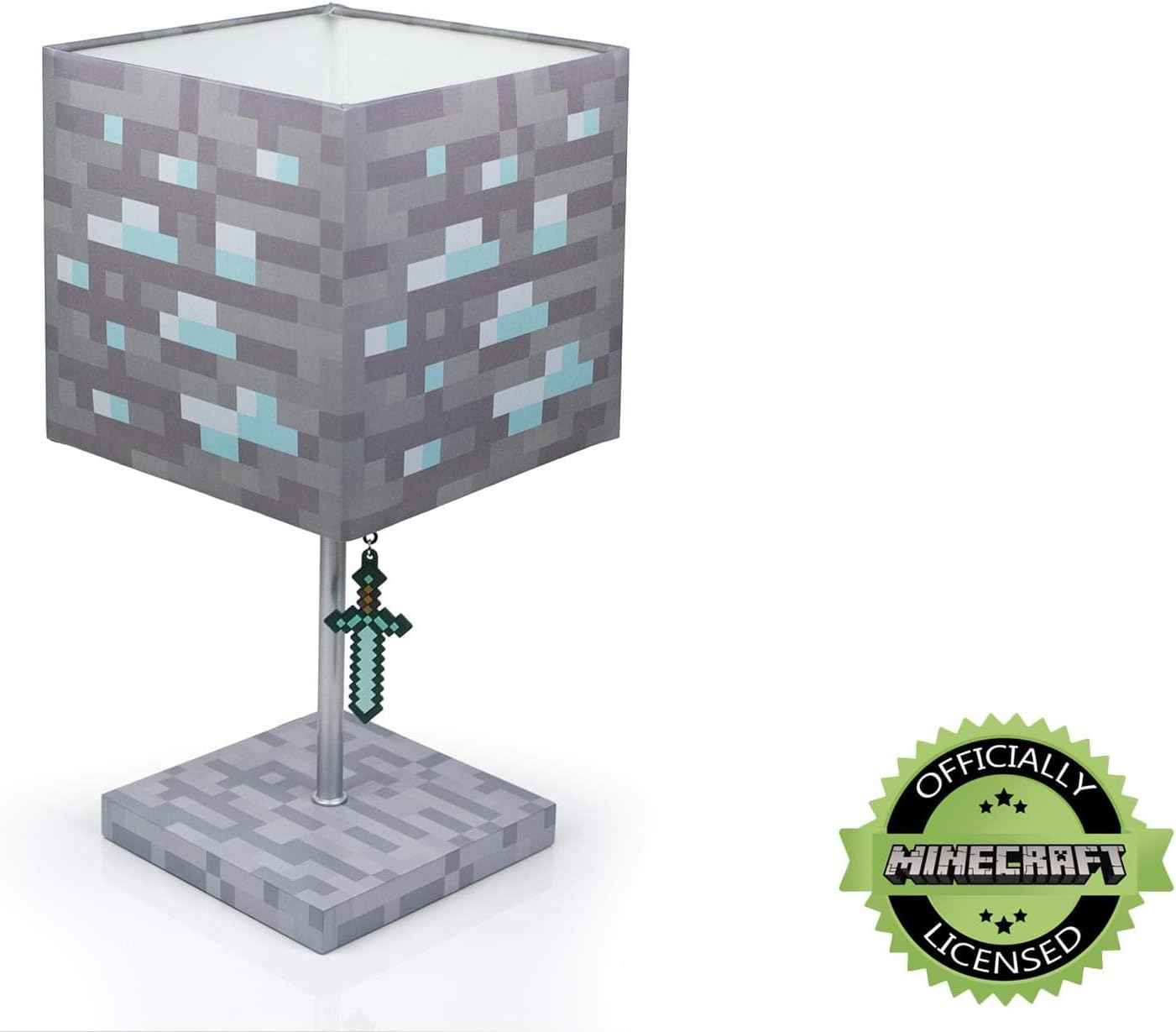 Minecraft Diamond Ore Lamp - 14-Inch LED Table Lamp with Diamond Sword Pull Chain