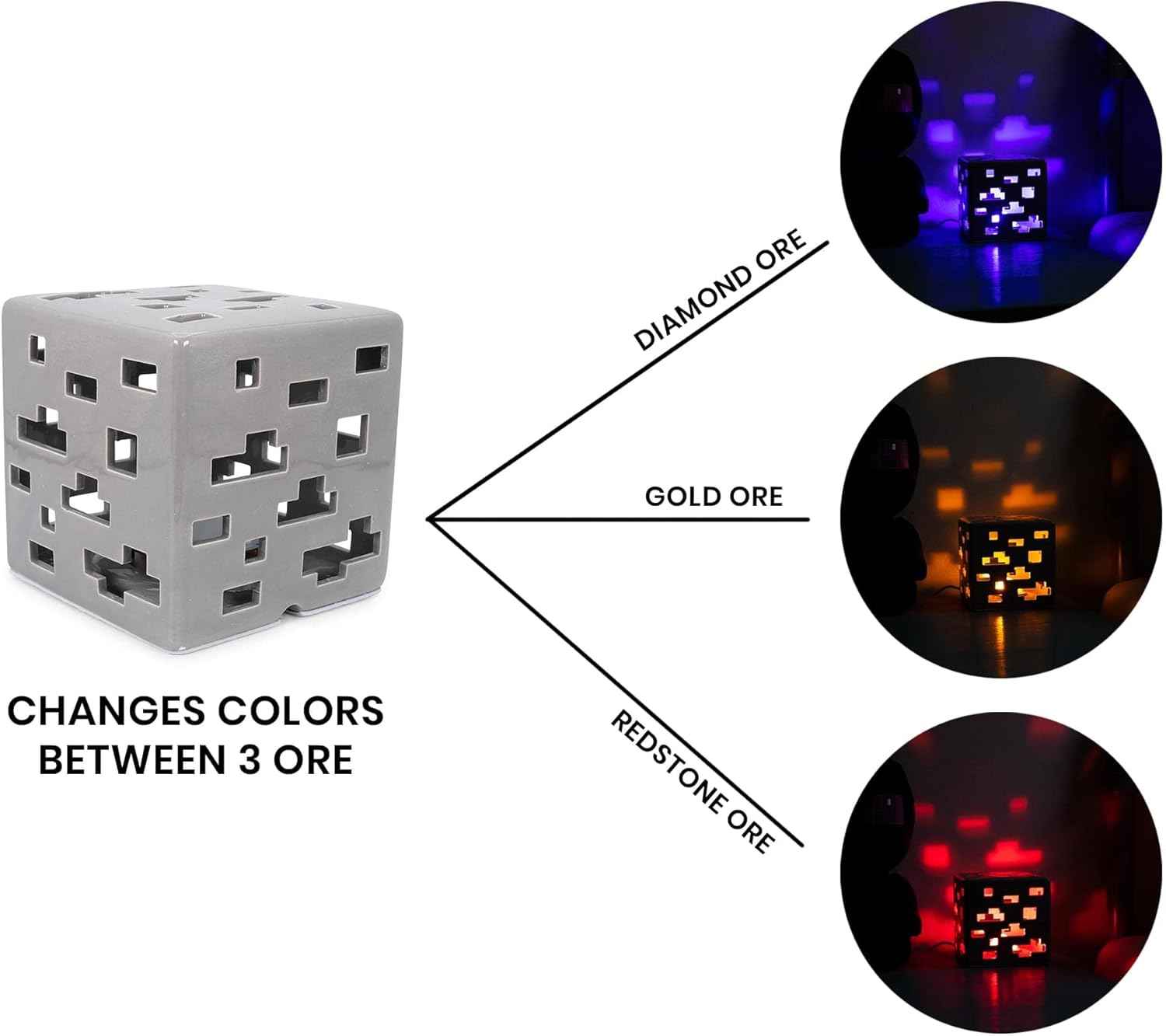 Minecraft Ore Block Lamp – Ceramic Color Changing Light | USB Powered Desk Lamp