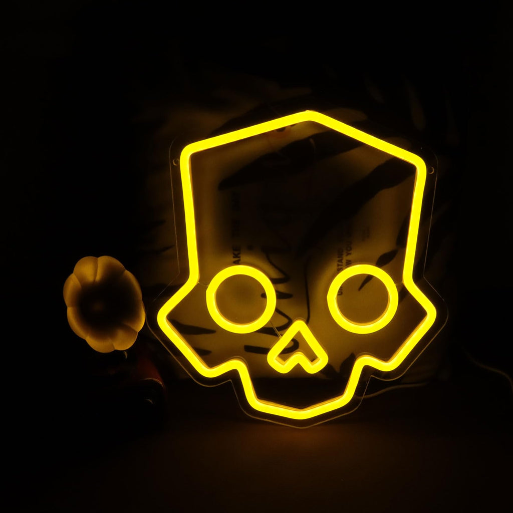 Skull Neon Sign – Yellow LED Neon Lights for Game Room Decor & Man Cave Lighting