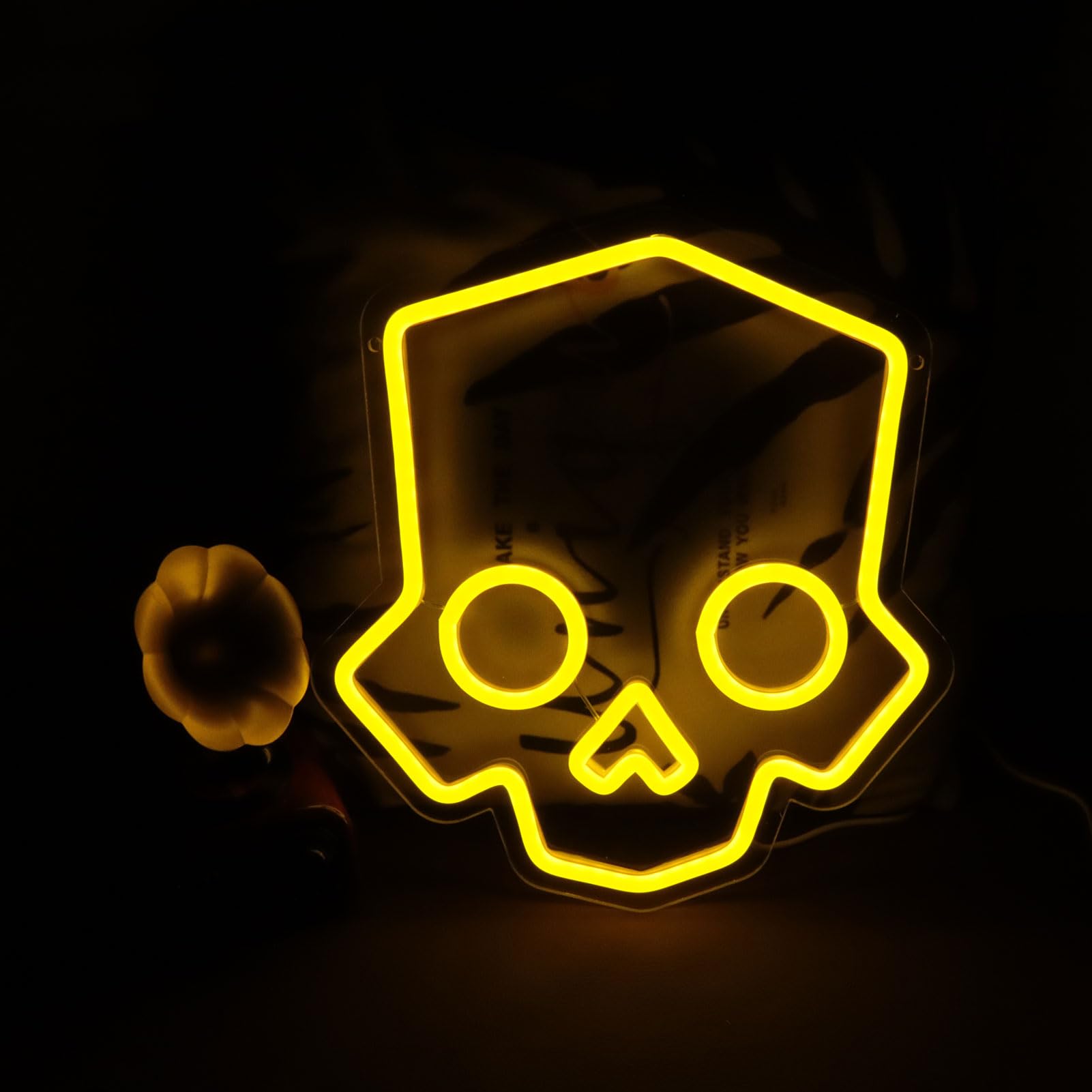Skull Neon Sign – Yellow LED Neon Lights for Game Room Decor & Man Cave Lighting