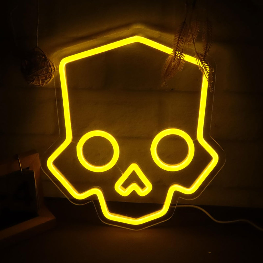 Skull Neon Sign – Yellow LED Neon Lights for Game Room Decor & Man Cave Lighting