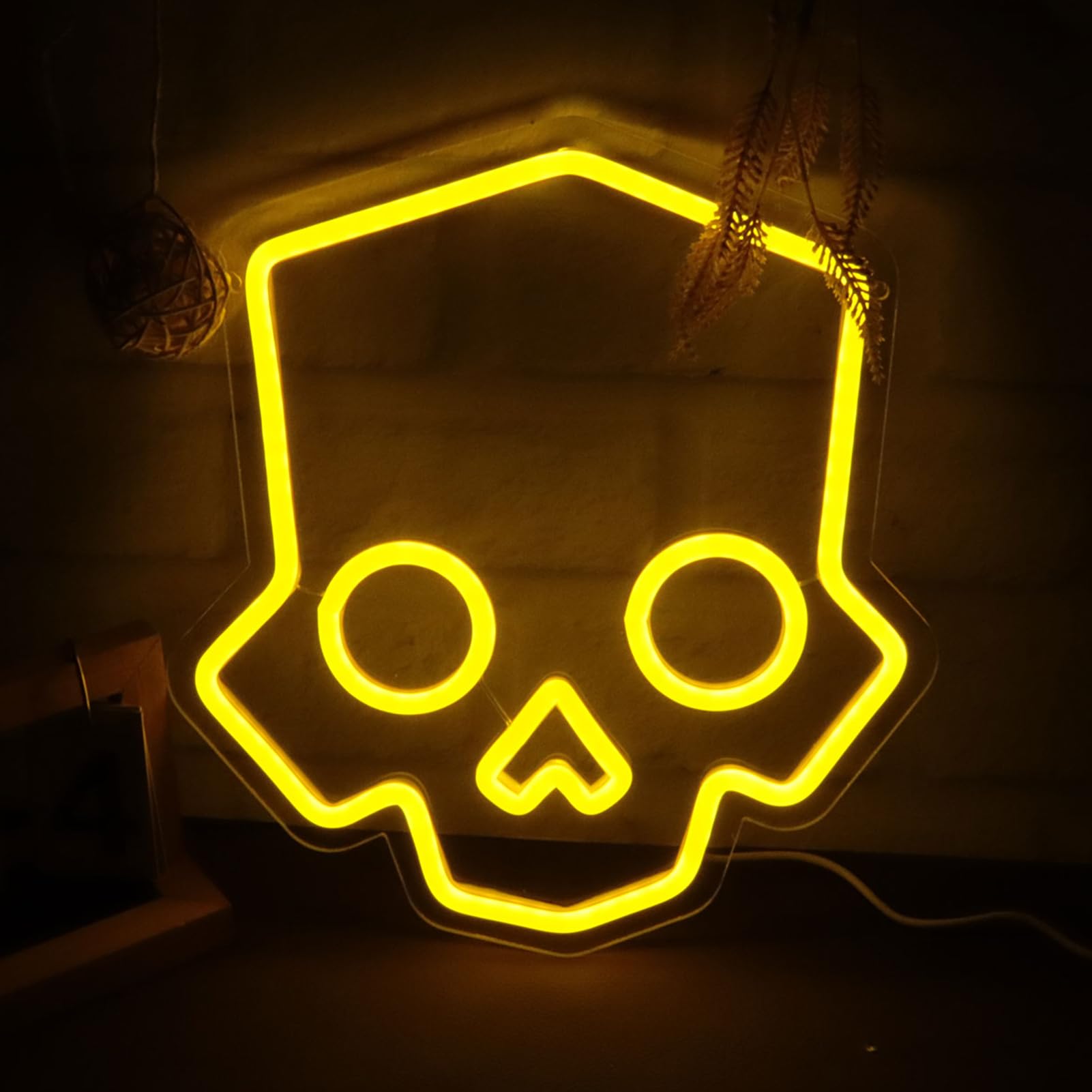 Skull Neon Sign – Yellow LED Neon Lights for Game Room Decor & Man Cave Lighting