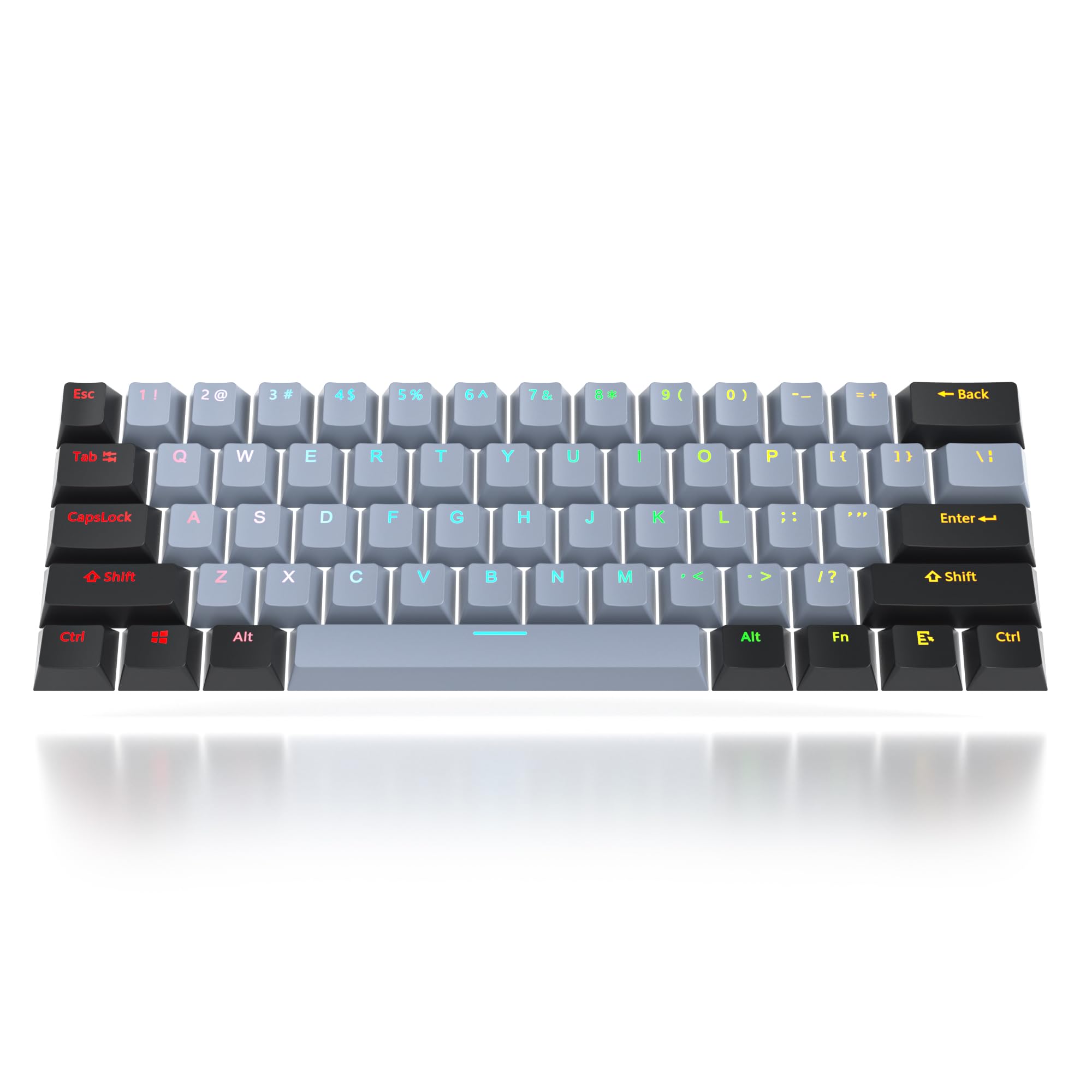 60 Percent Keycaps - RGB PBT Double Shot Keycaps for Mechanical Keyboard | Blue OEM Profile