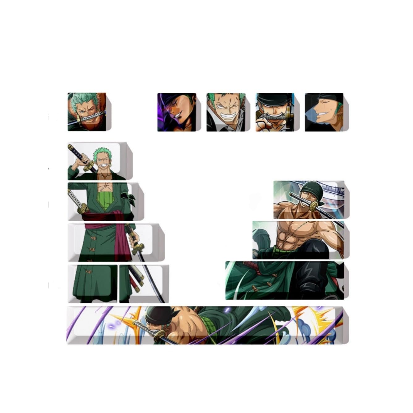 Computer keyborads PBT Dye Upgrade 68 Keycap Set Profile Keycaps Keyset with Puller for Cherry Mx Gateron Kailh Switch Mechanical Keyboard Japanese Anime Series (12-one Piece Zoro)