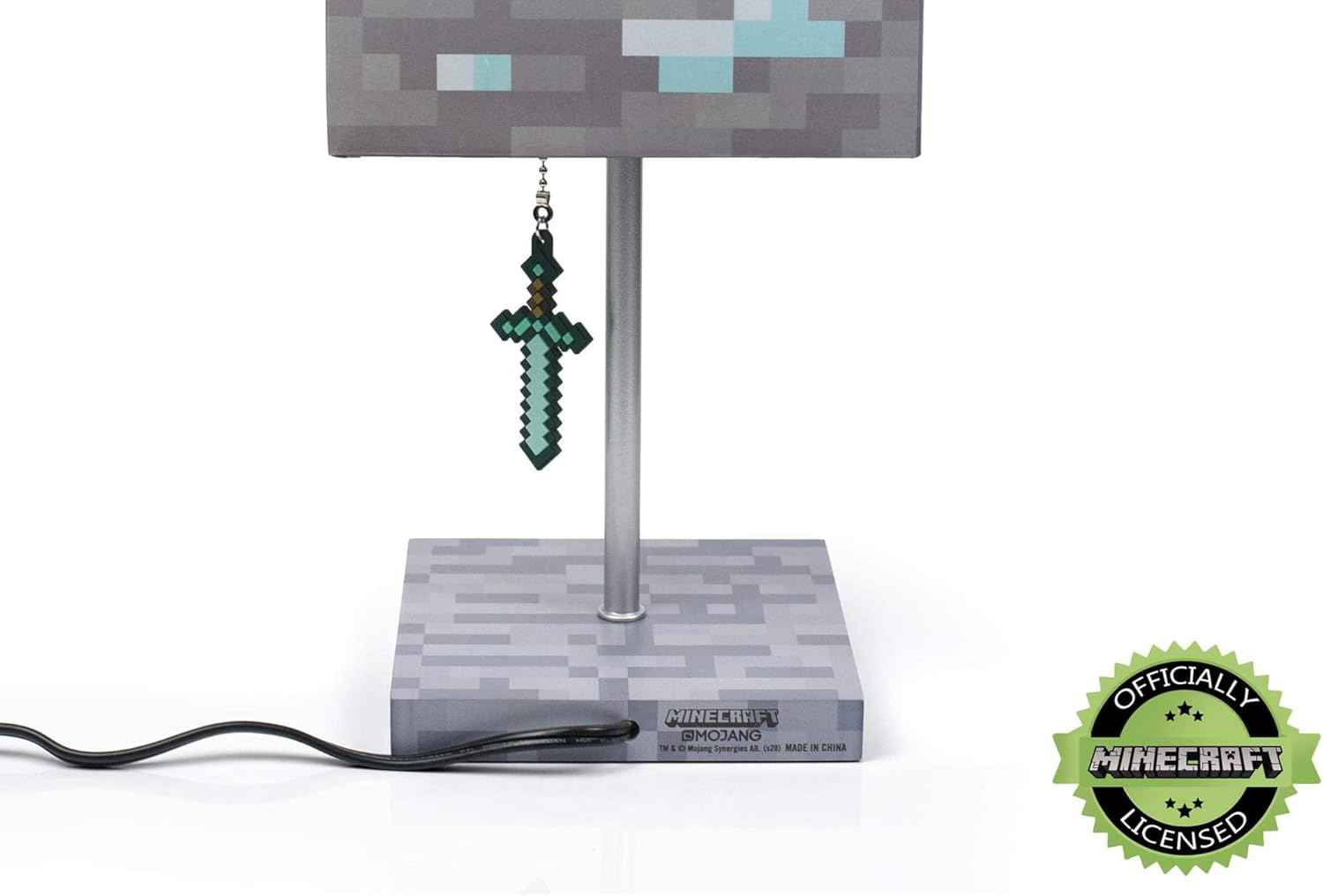 Minecraft Diamond Ore Lamp - 14-Inch LED Table Lamp with Diamond Sword Pull Chain