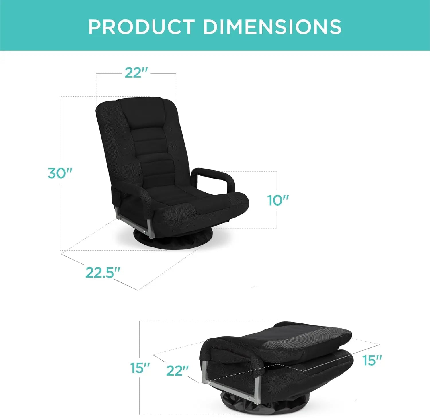 Best Choice Products Swivel Gaming Chair 360 Degree Multipurpose Floor Chair Rocker for TV, Reading, Playing Video Games w/Lumbar Support, Armrest Handles, Adjustable Backrest - Black/Red