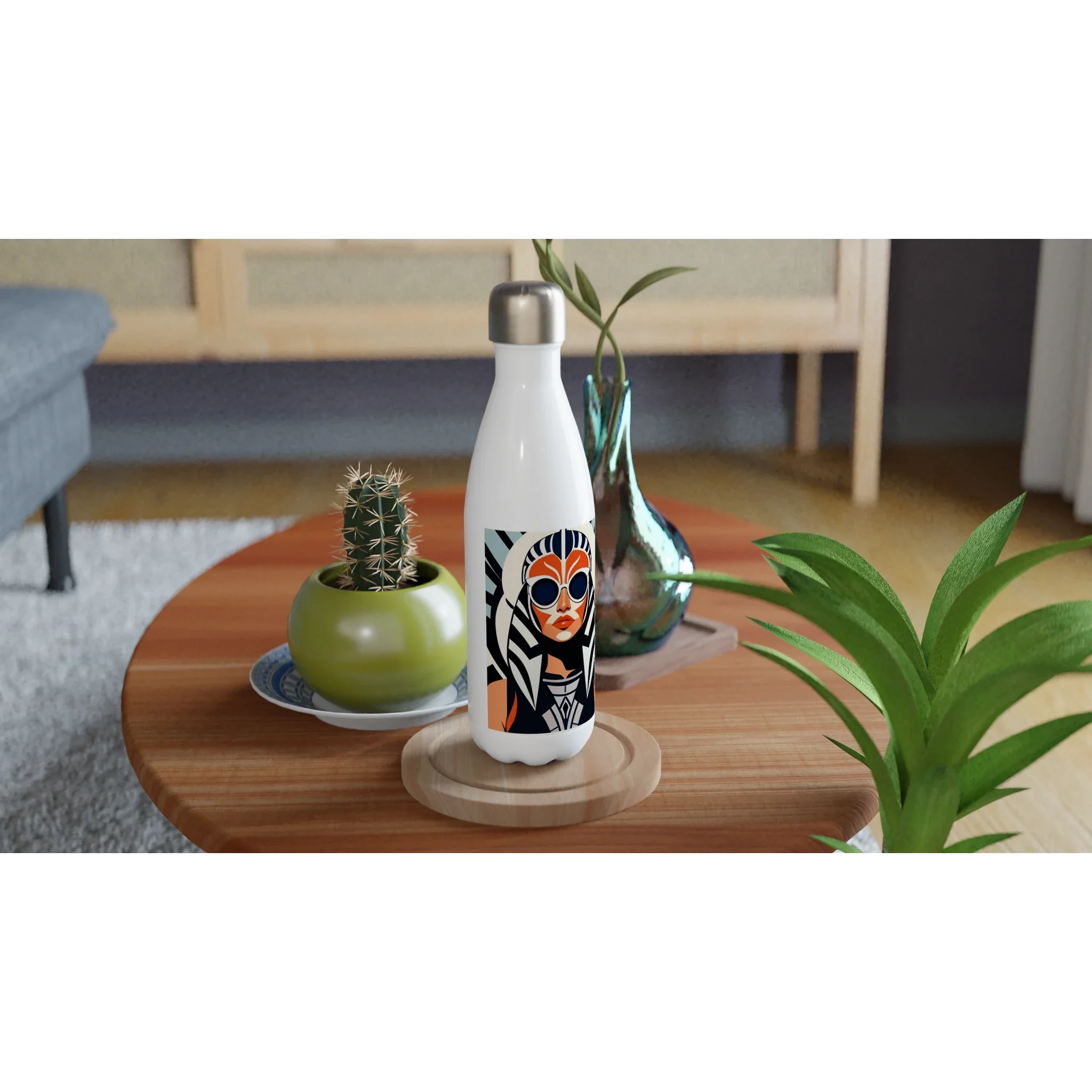 Stainless Steel Water Bottle – Insulated Leak Proof Flask with Geometric Pattern