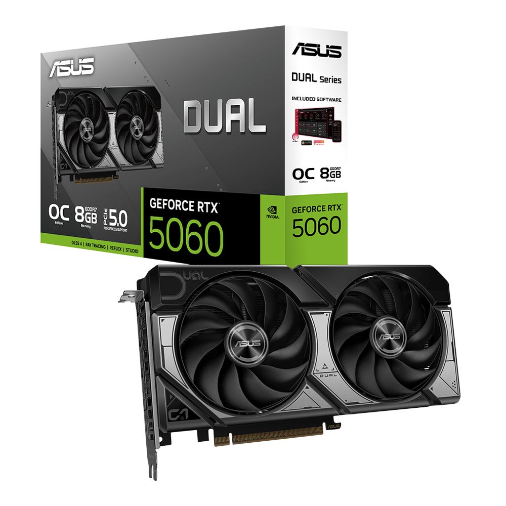 ASUS NVIDIA GeForce RTX 5060 Dual Overclocked Dual Fan 8GB GDDR7 PCIe 5.0 Graphics Card