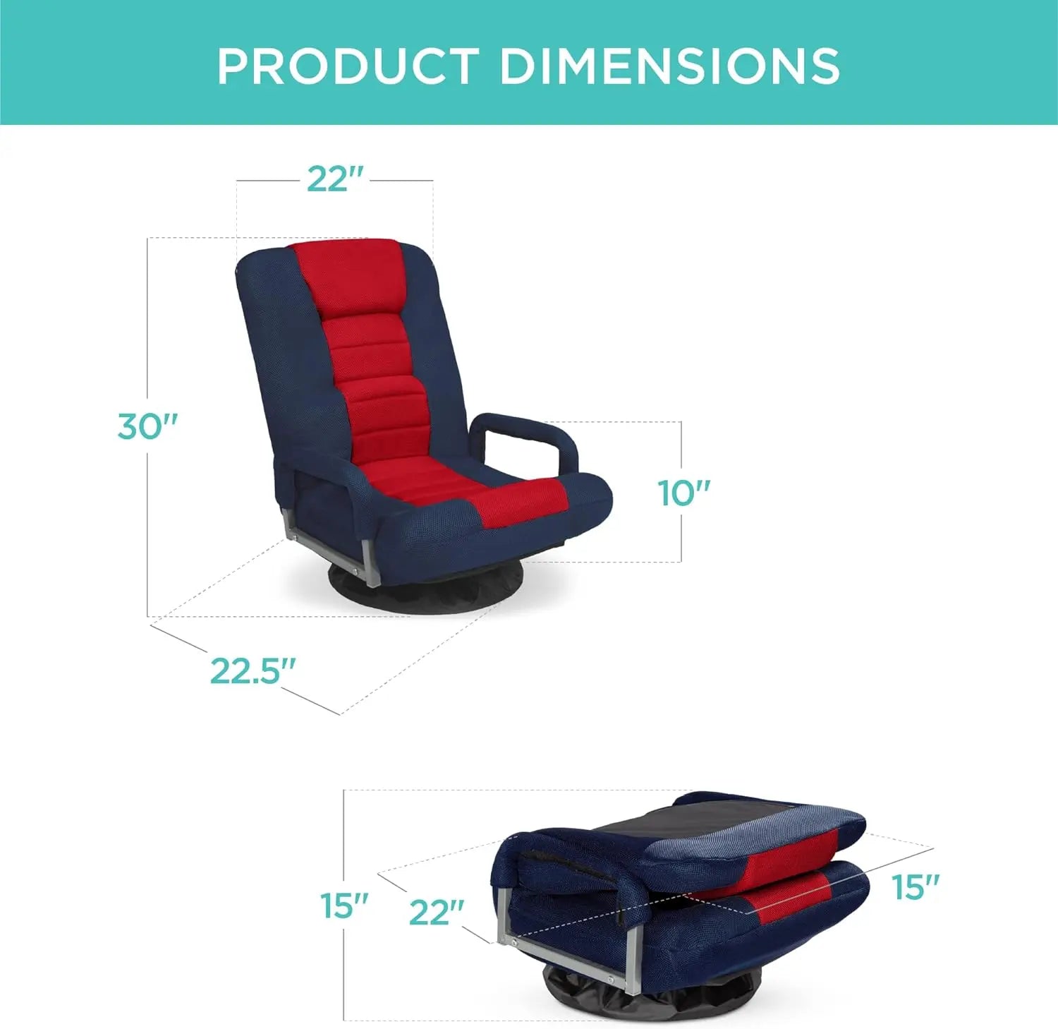 Best Choice Products Swivel Gaming Chair 360 Degree Multipurpose Floor Chair Rocker for TV, Reading, Playing Video Games w/Lumbar Support, Armrest Handles, Adjustable Backrest - Black/Red