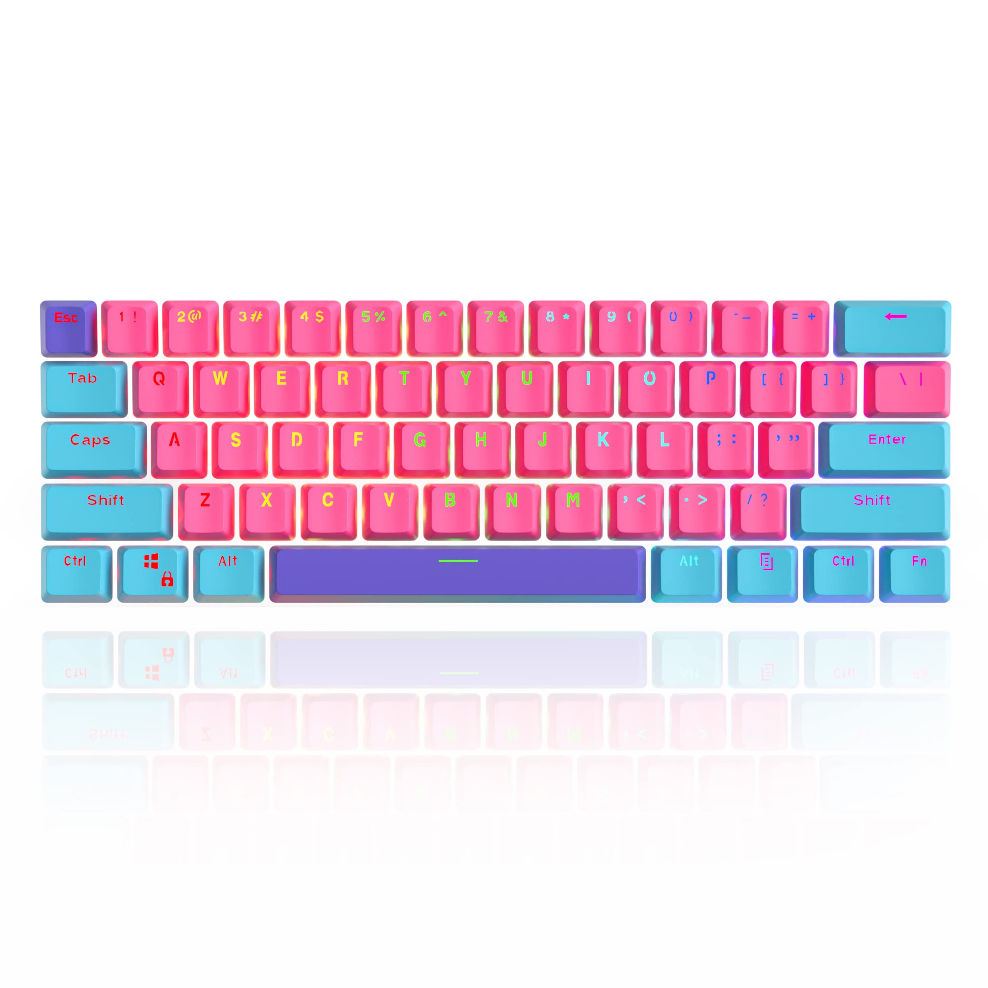 60 Percent Keycaps - RGB PBT Double Shot Keycaps for Mechanical Keyboard | Blue OEM Profile
