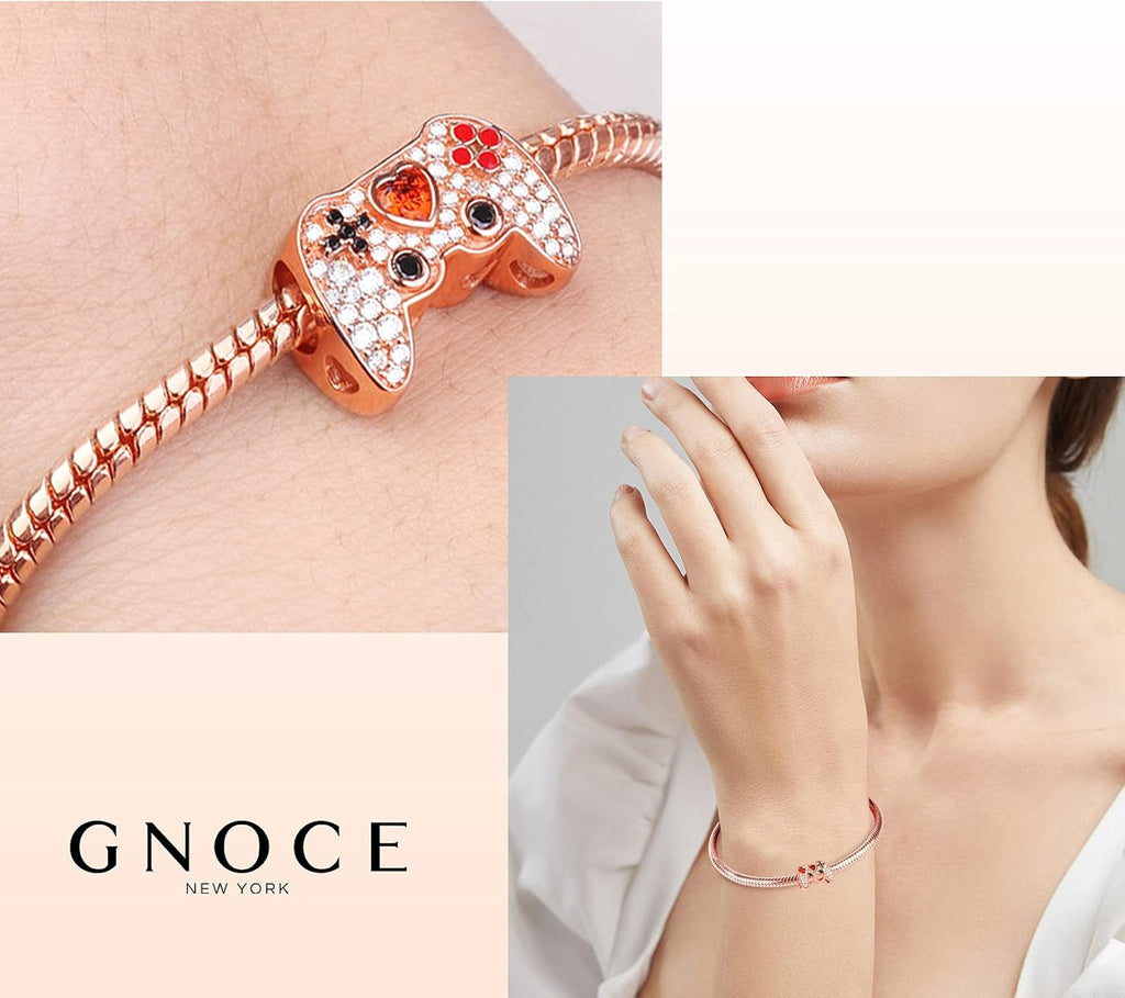 Gamepad Charm Bead - Sterling Silver Rose Gold Charm with CZ for Gamer Jewelry Gift