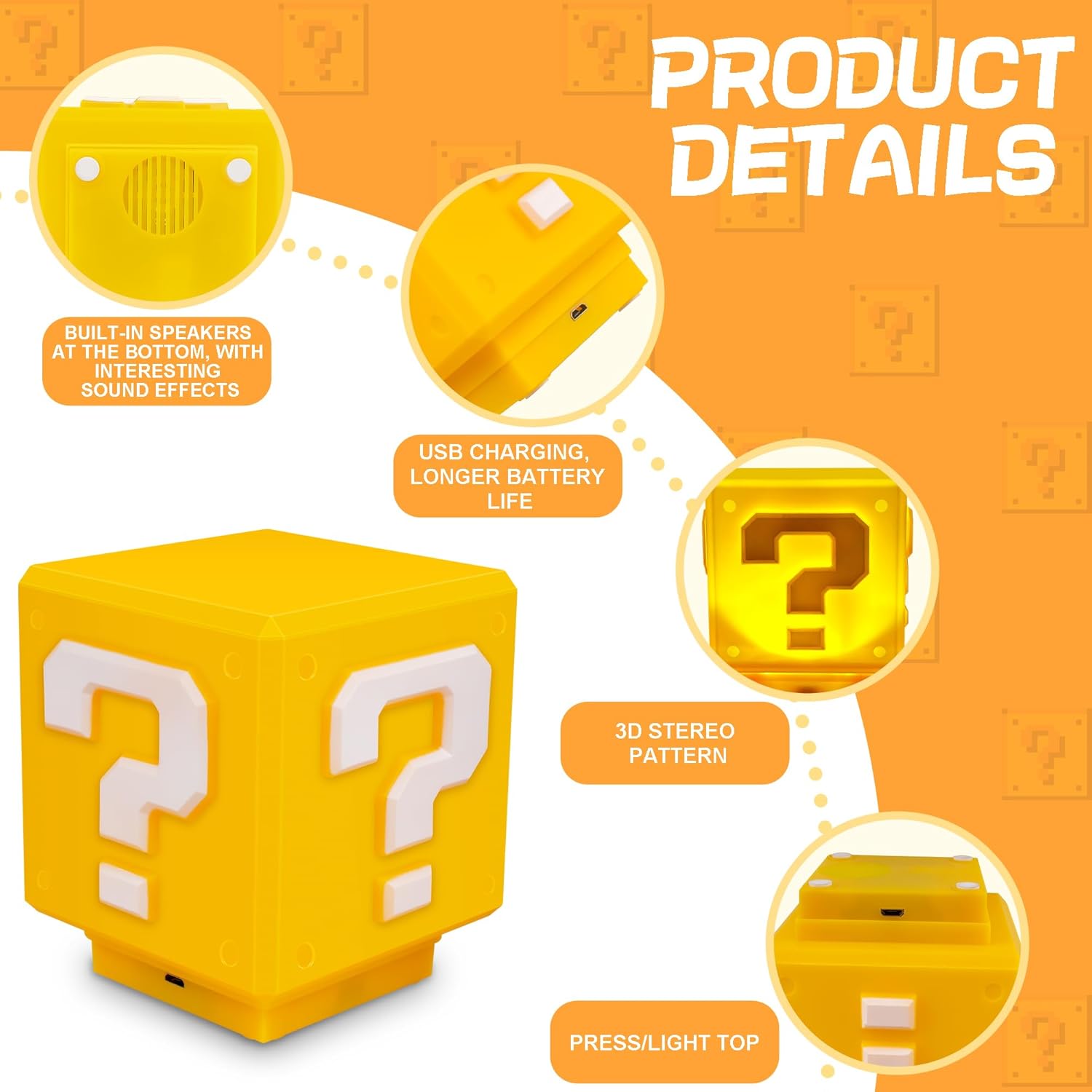 Super Bros Mini Night Light – USB Powered Kids Bedside Lamp with Classic Game Sound