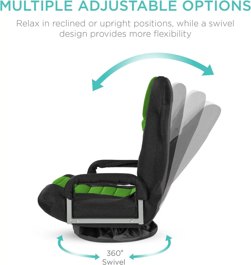 Best Choice Products Swivel Gaming Chair 360 Degree Multipurpose Floor Chair Rocker for TV, Reading, Playing Video Games w/Lumbar Support, Armrest Handles, Adjustable Backrest - Black/Red