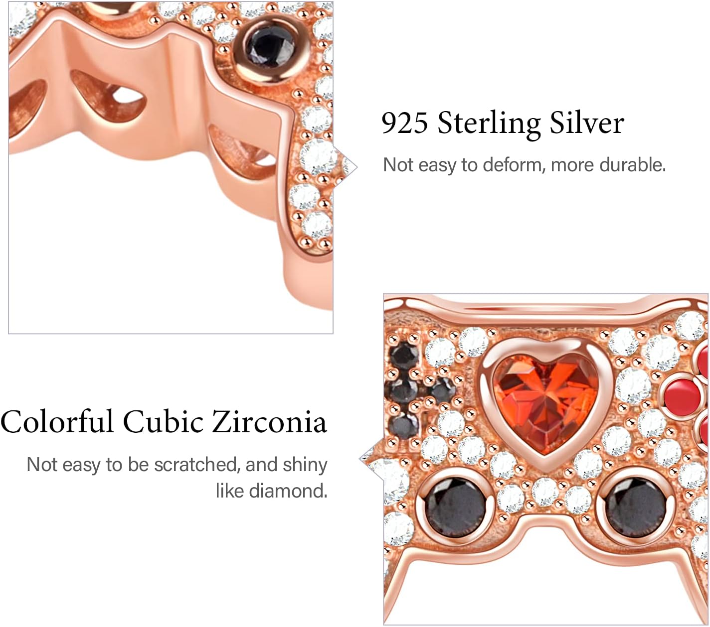 Gamepad Charm Bead - Sterling Silver Rose Gold Charm with CZ for Gamer Jewelry Gift