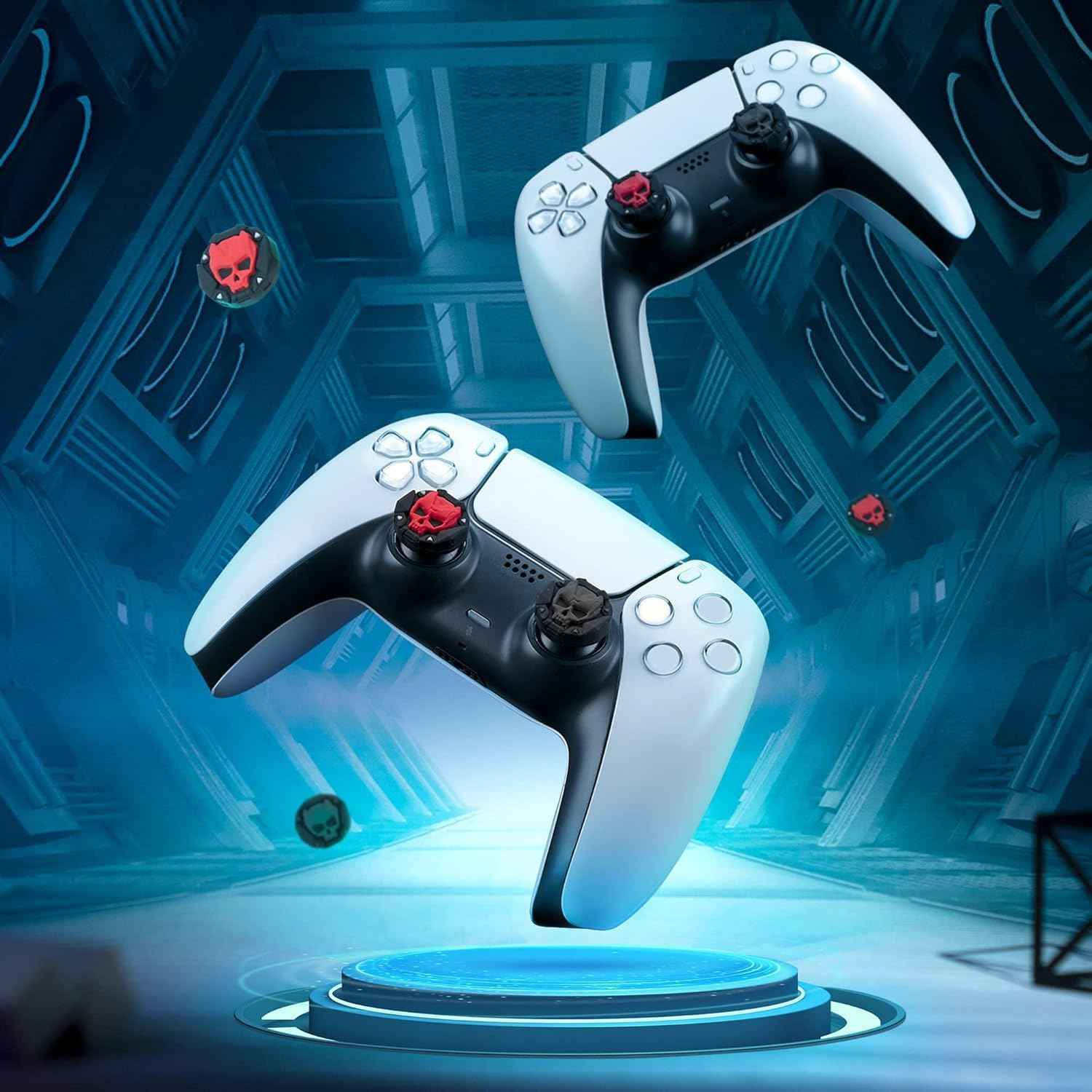 Skull Thumb Grip Caps – Silicone PS5 Controller Accessories | Non Slip Black Red Covers