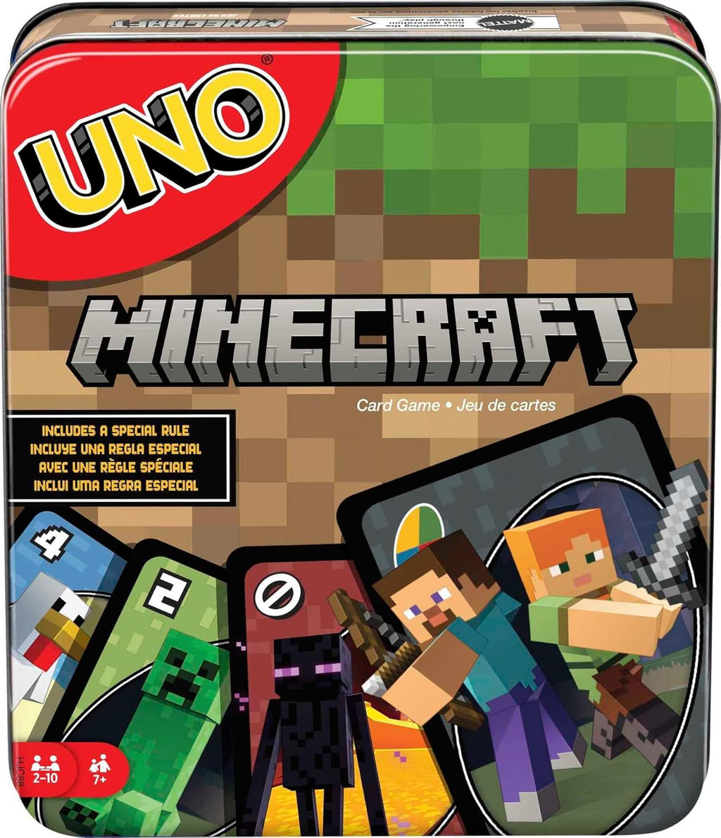 UNO Minecraft Card Game – Classic Family Night Board Game with Collectible Tin
