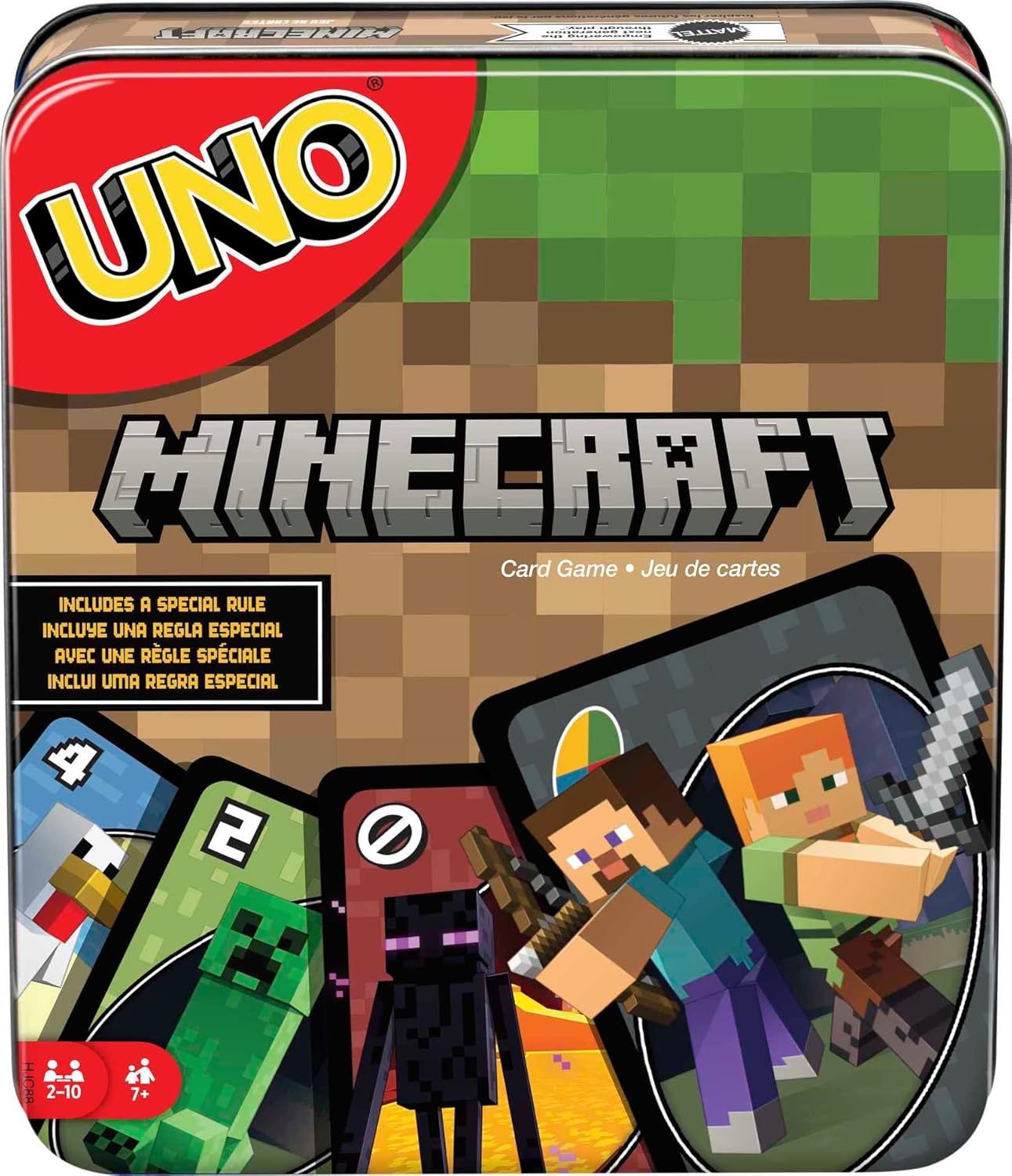 UNO Minecraft Card Game – Classic Family Night Board Game with Collectible Tin