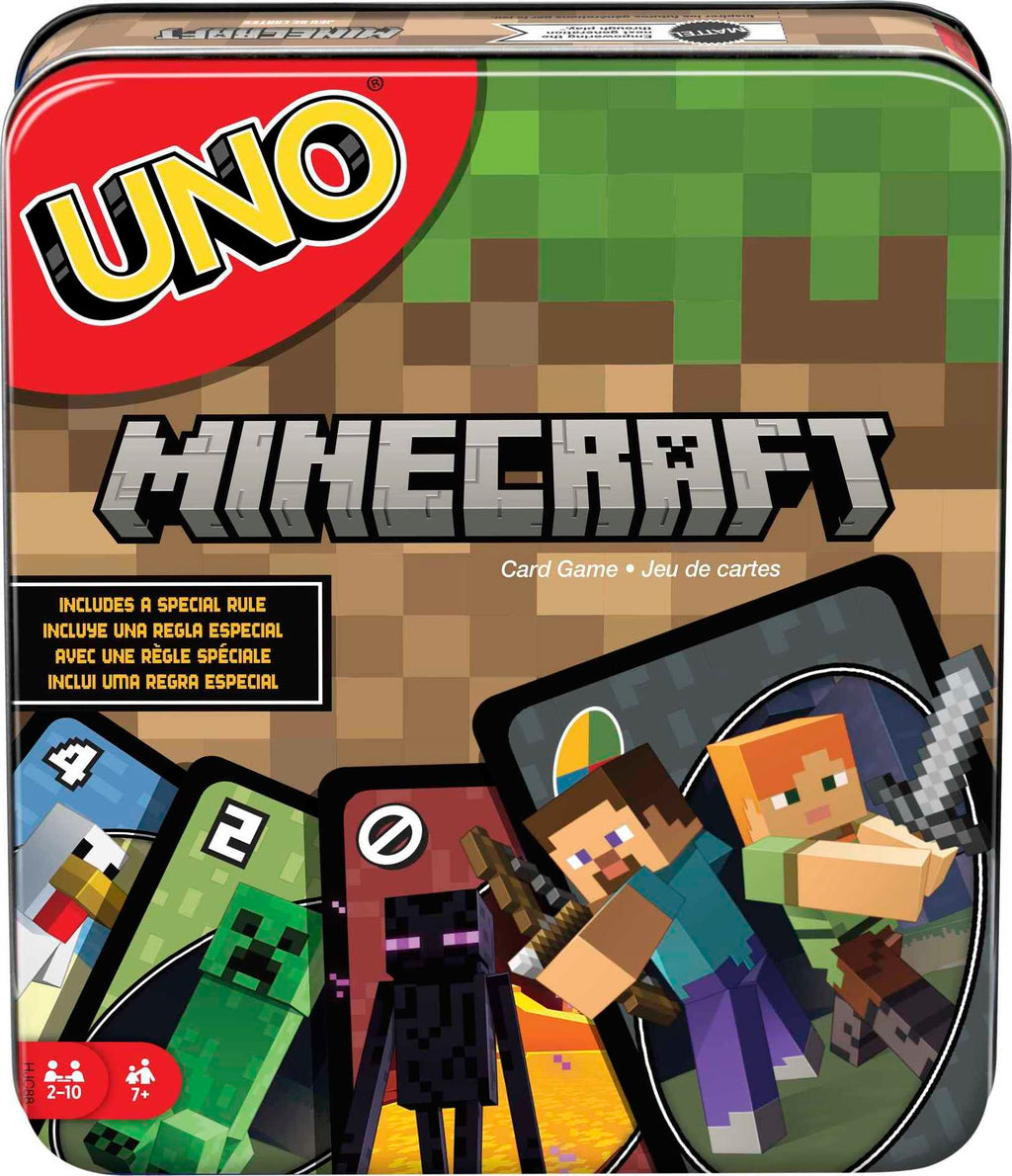 UNO Minecraft Card Game – Classic Family Night Board Game with Collectible Tin