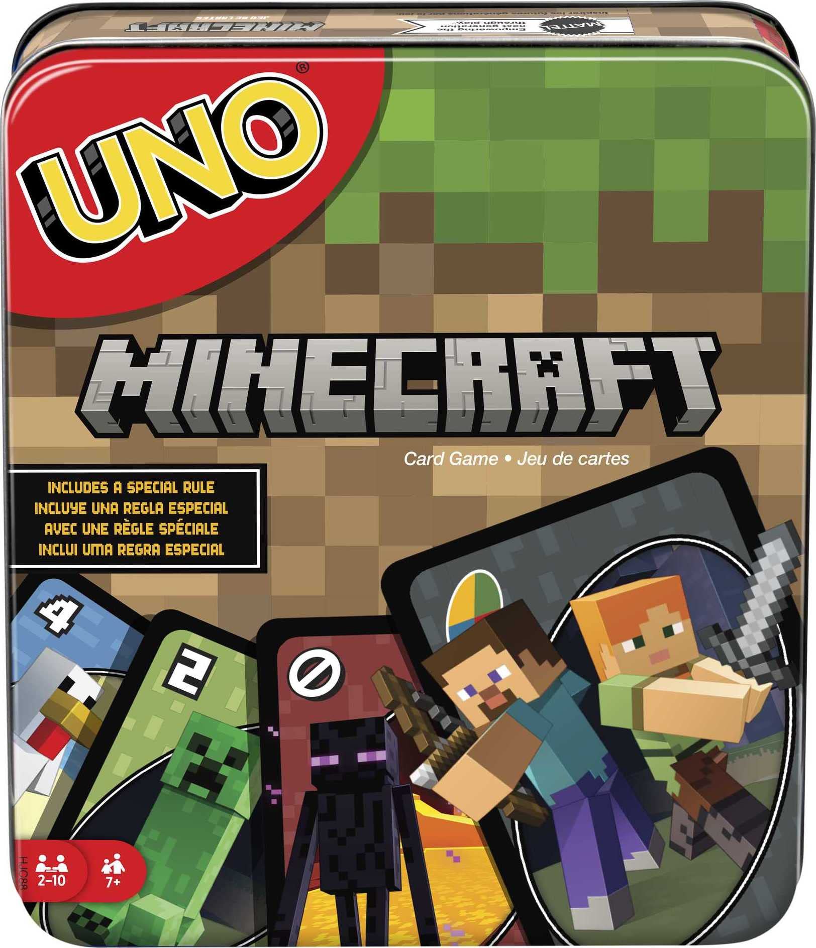 UNO Minecraft Card Game – Classic Family Night Board Game with Collectible Tin