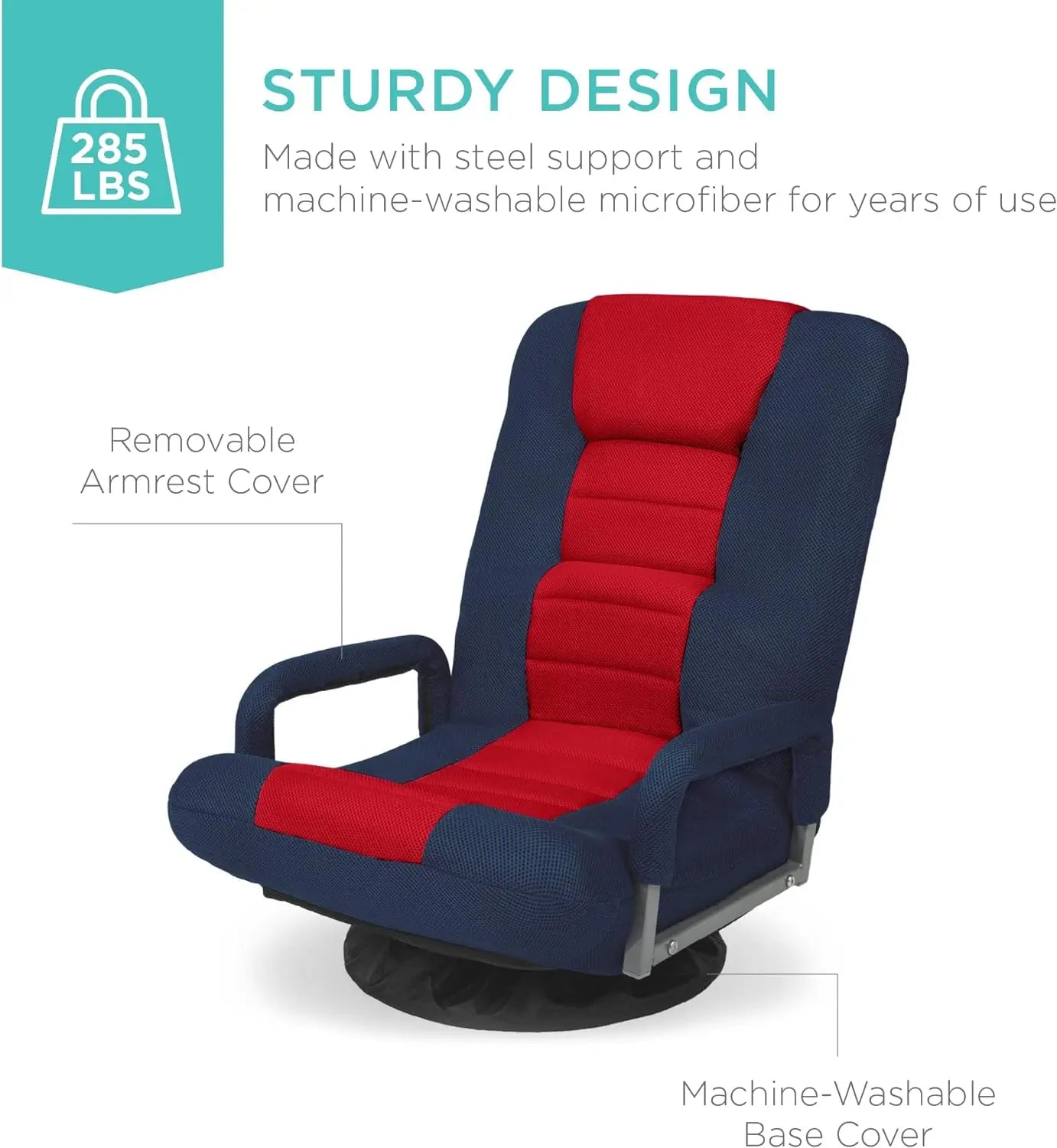 Best Choice Products Swivel Gaming Chair 360 Degree Multipurpose Floor Chair Rocker for TV, Reading, Playing Video Games w/Lumbar Support, Armrest Handles, Adjustable Backrest - Black/Red