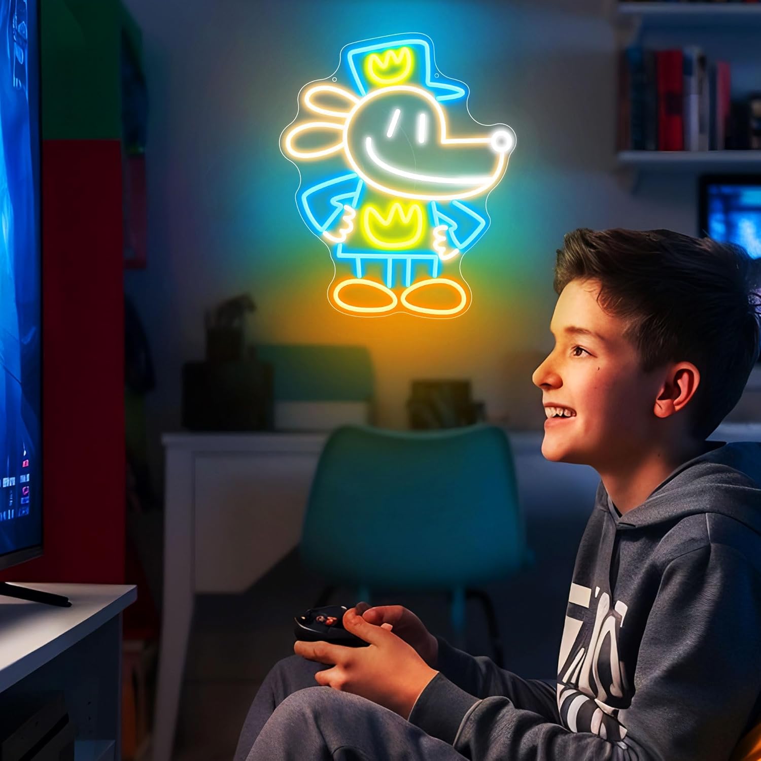 Dog Man LED Neon Sign – Vibrant Kids Bedroom Wall Decor | USB Powered Neon Light