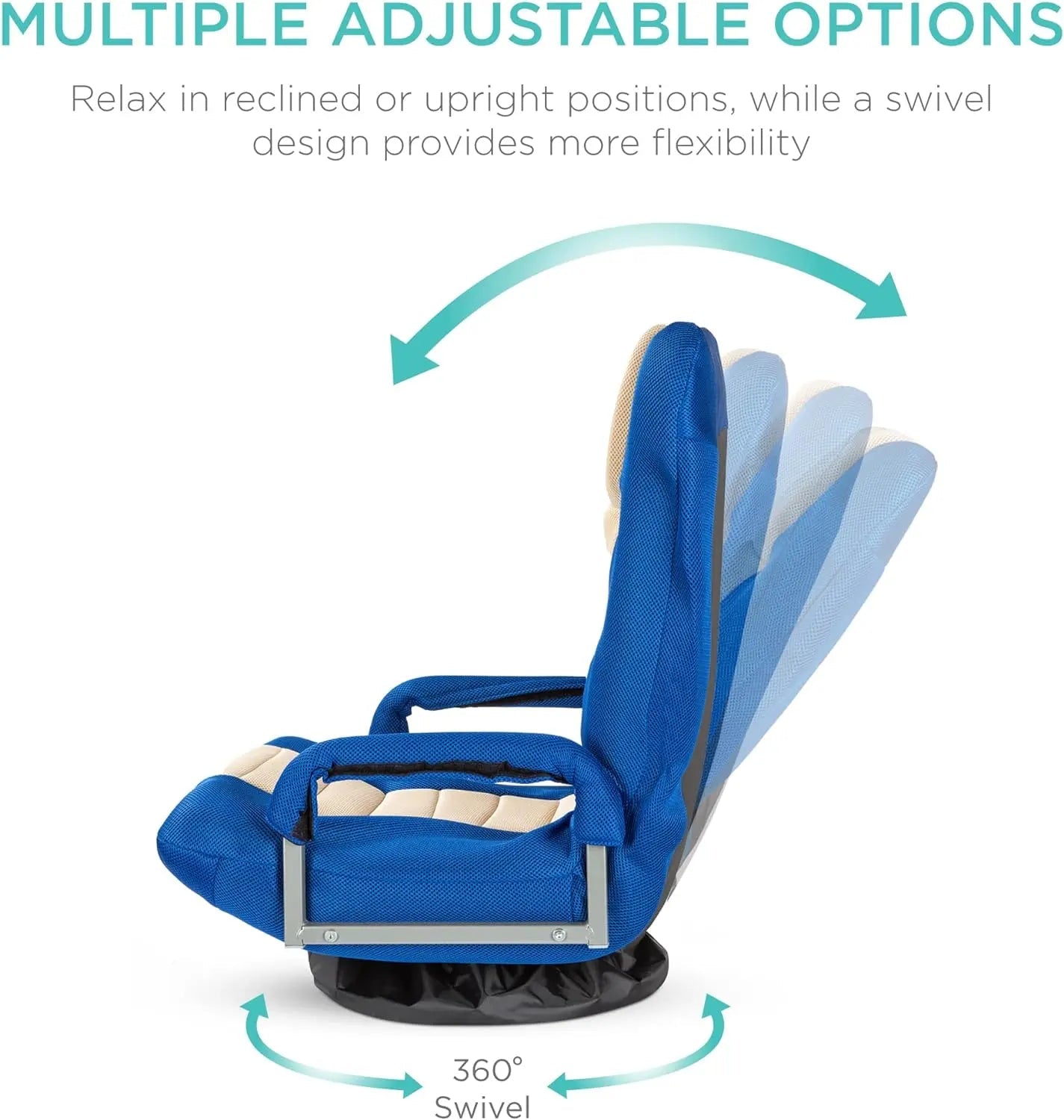 Best Choice Products Swivel Gaming Chair 360 Degree Multipurpose Floor Chair Rocker for TV, Reading, Playing Video Games w/Lumbar Support, Armrest Handles, Adjustable Backrest - Black/Red