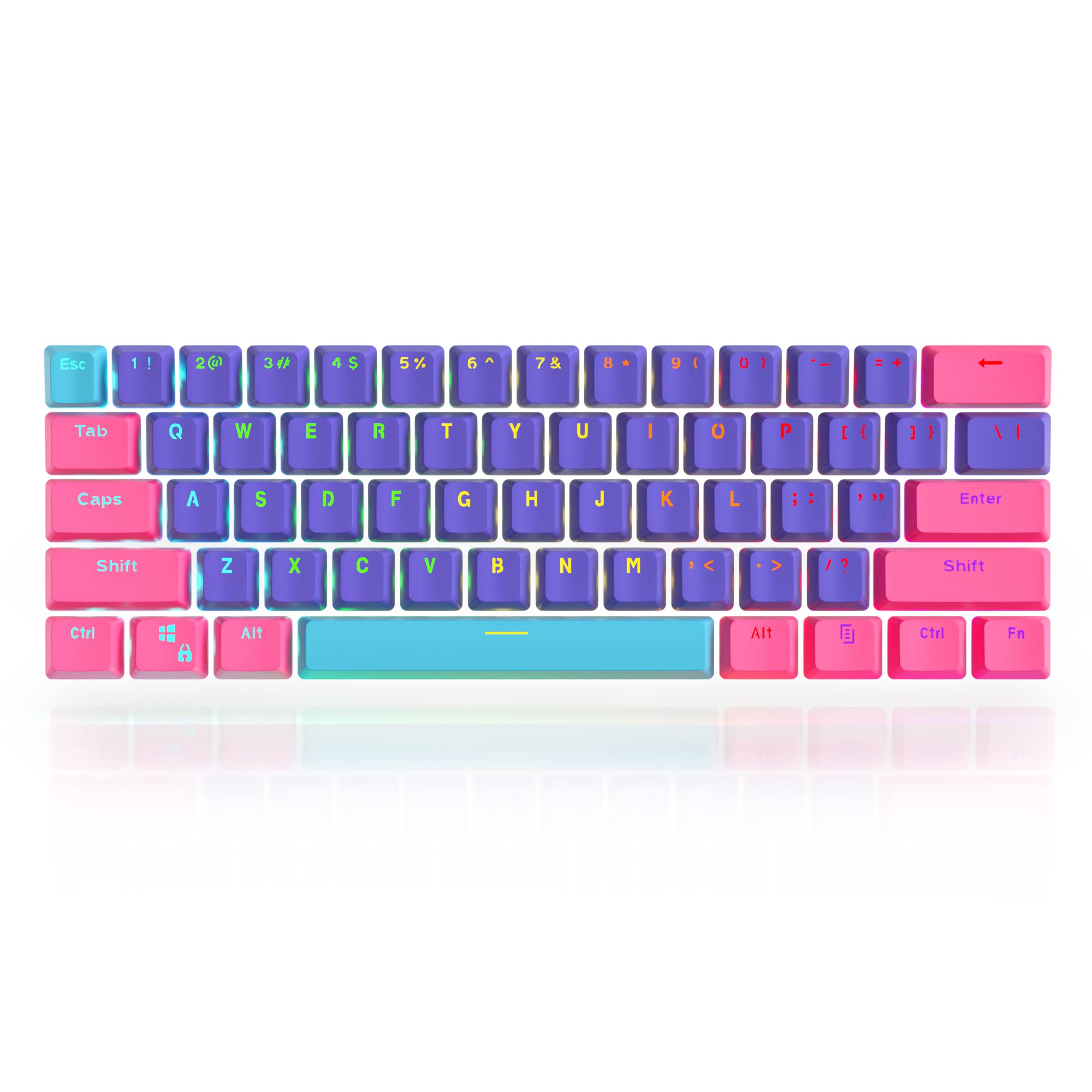 60 Percent Keycaps - RGB PBT Double Shot Keycaps for Mechanical Keyboard | Blue OEM Profile