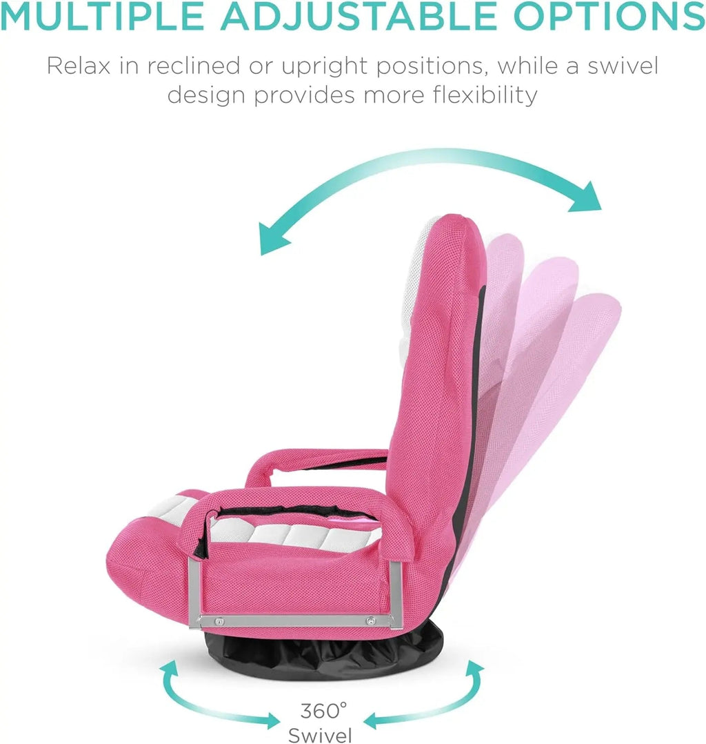 Best Choice Products Swivel Gaming Chair 360 Degree Multipurpose Floor Chair Rocker for TV, Reading, Playing Video Games w/Lumbar Support, Armrest Handles, Adjustable Backrest - Black/Red