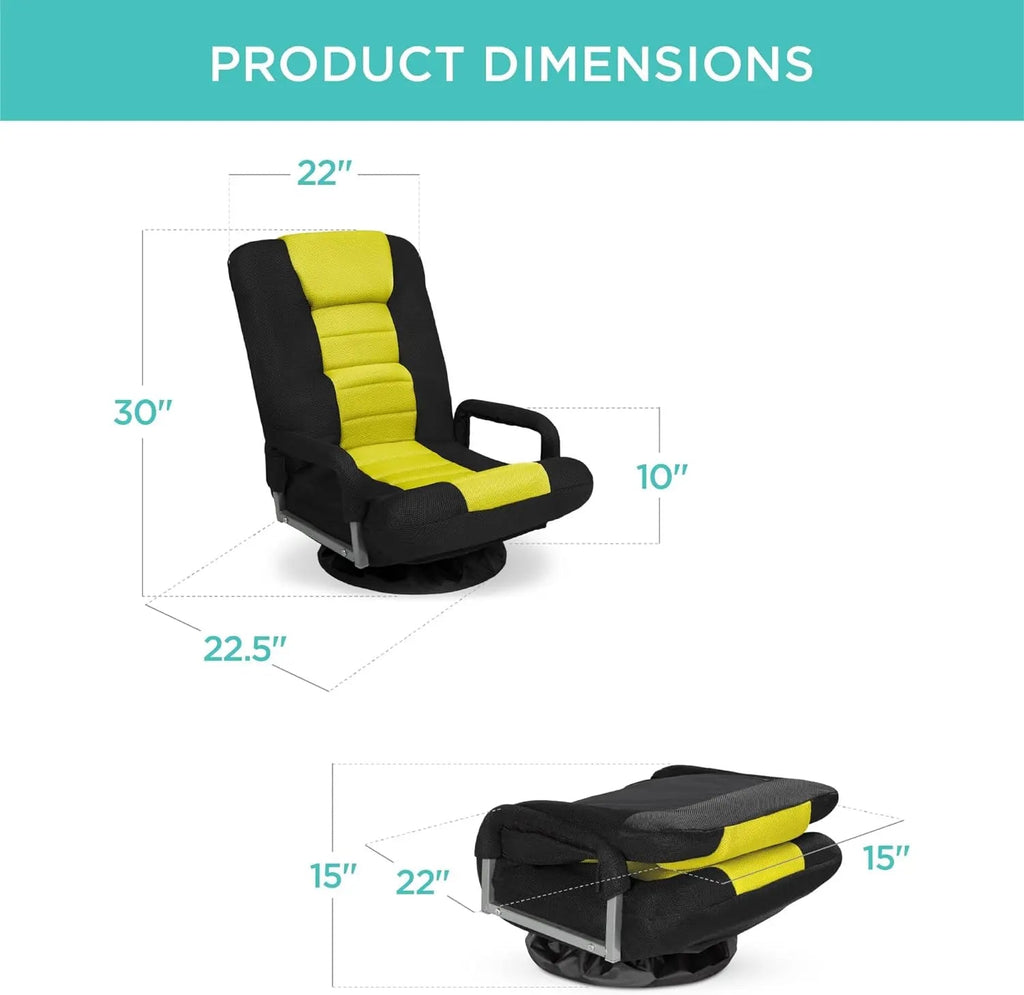 Best Choice Products Swivel Gaming Chair 360 Degree Multipurpose Floor Chair Rocker for TV, Reading, Playing Video Games w/Lumbar Support, Armrest Handles, Adjustable Backrest - Black/Red