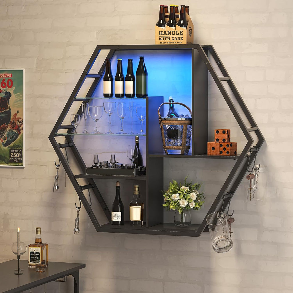 Floating Shelves With Lights – RGB Light Shelves, Honeycomb Hexagonal Design, Sturdy Storage