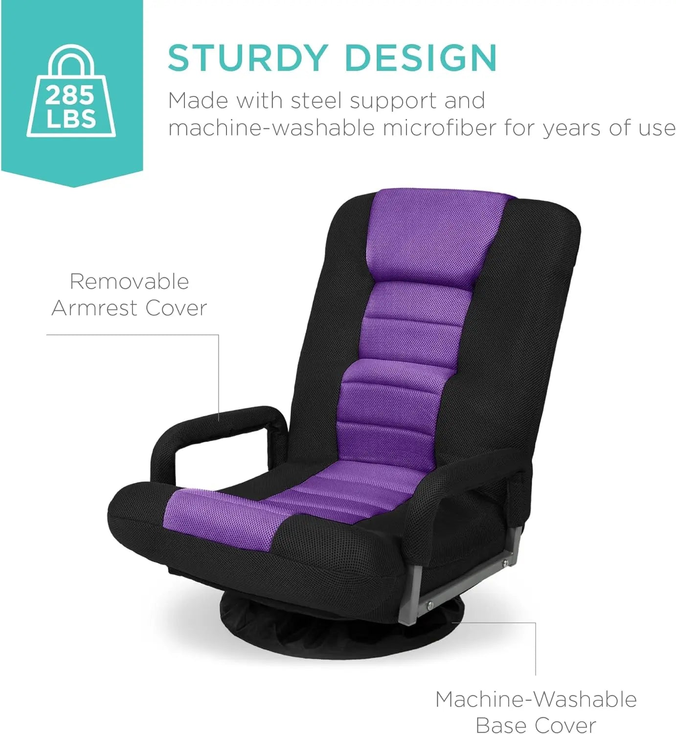 Best Choice Products Swivel Gaming Chair 360 Degree Multipurpose Floor Chair Rocker for TV, Reading, Playing Video Games w/Lumbar Support, Armrest Handles, Adjustable Backrest - Black/Red