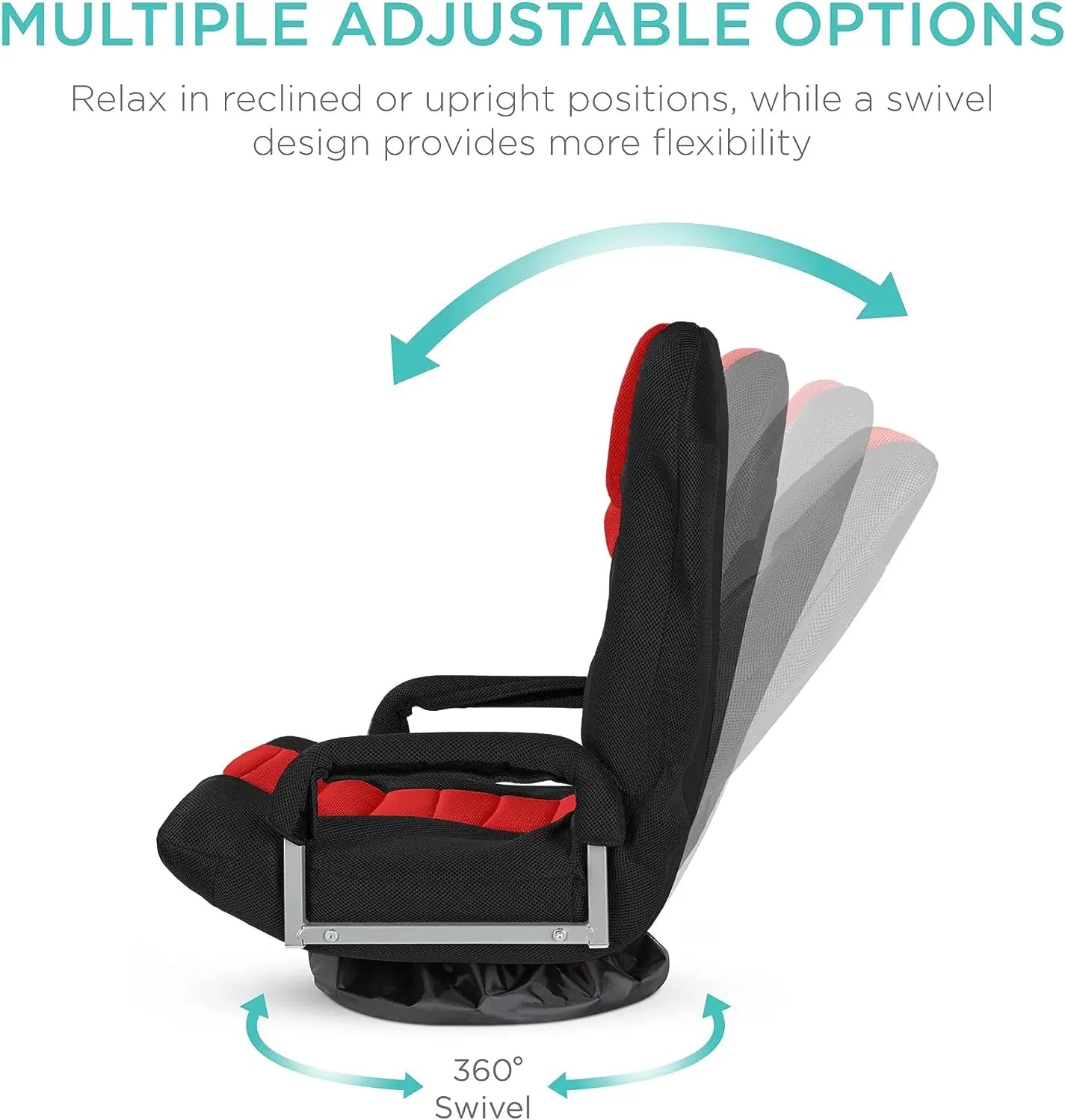 Best Choice Products Swivel Gaming Chair 360 Degree Multipurpose Floor Chair Rocker for TV, Reading, Playing Video Games w/Lumbar Support, Armrest Handles, Adjustable Backrest - Black/Red